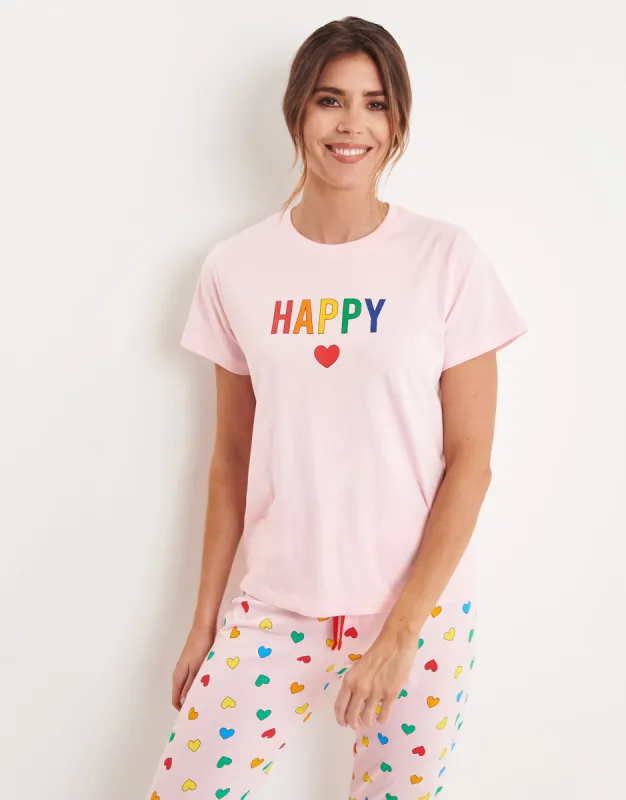 Women's Pink Rainbow Hearts Pyjamas (2-Piece Set) sold by Threadbare