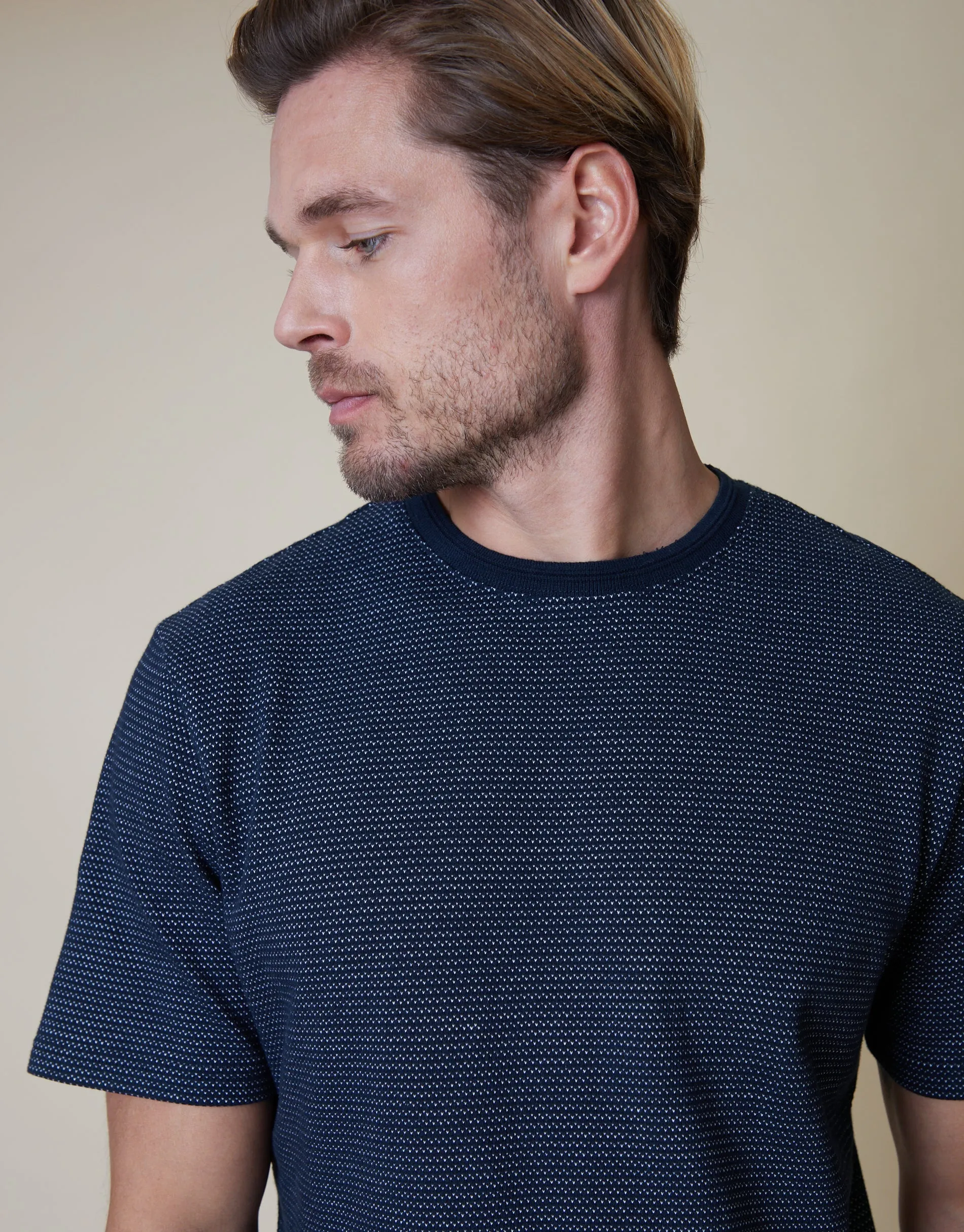 Men's Navy Dot Print Short Sleeve T-Shirt sold by Threadbare product image thumbnail 4