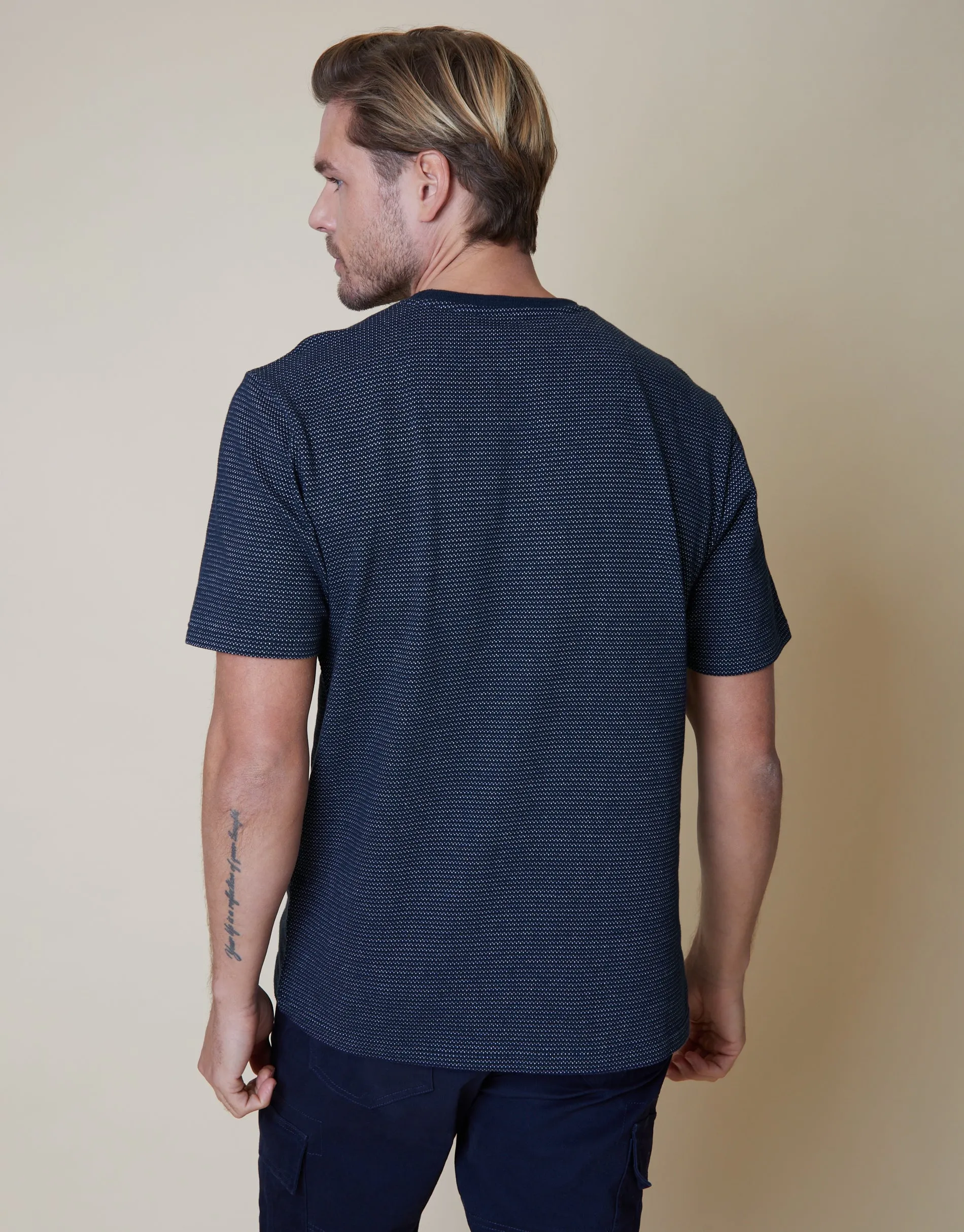 Men's Navy Dot Print Short Sleeve T-Shirt sold by Threadbare product image thumbnail 2