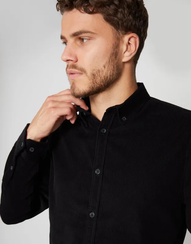 Men's Black Fine Cord Long Sleeve Shirt sold by Threadbare