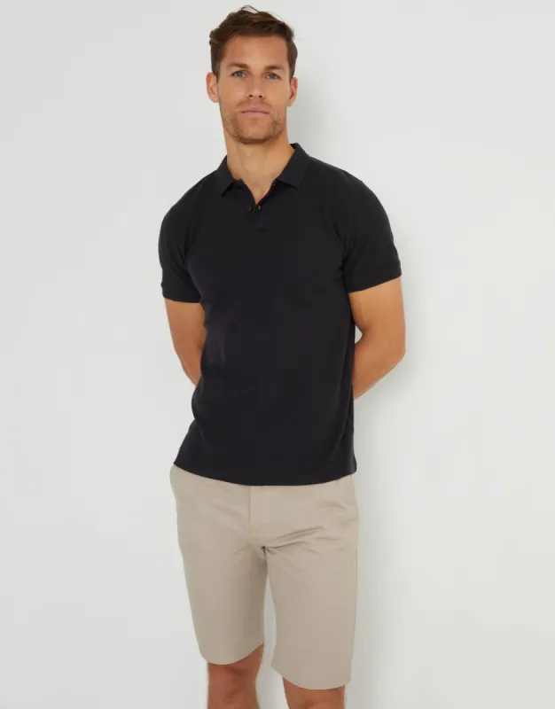 Men's Black Waffle Jersey Polo Shirt sold by Threadbare