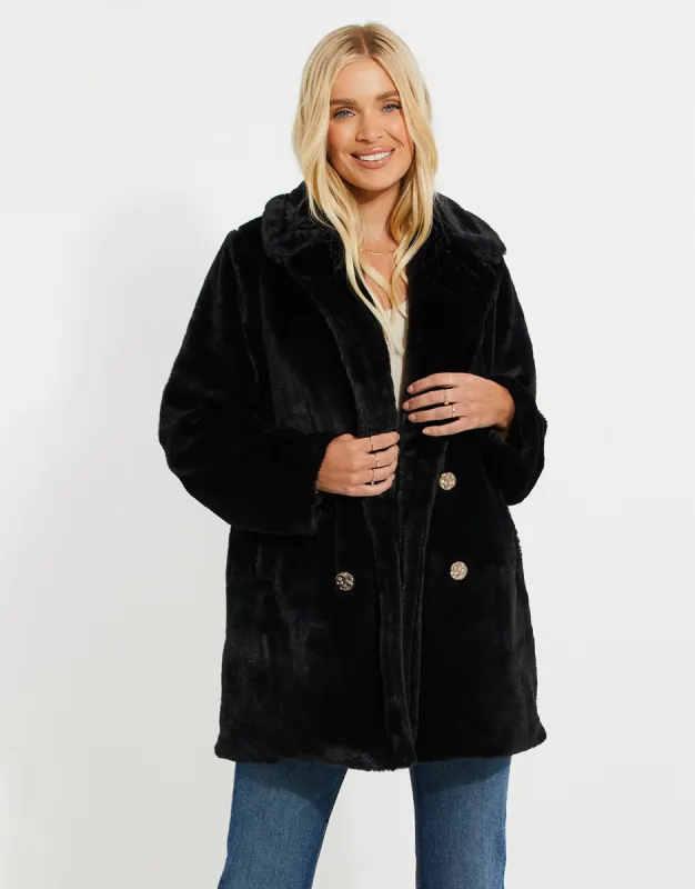 Women's Black Faux Fur Coat sold by Threadbare