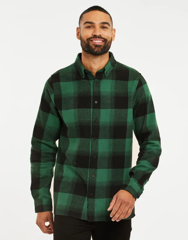 Men's Bottle Green Check Long Sleeve Shirt sold by Threadbare