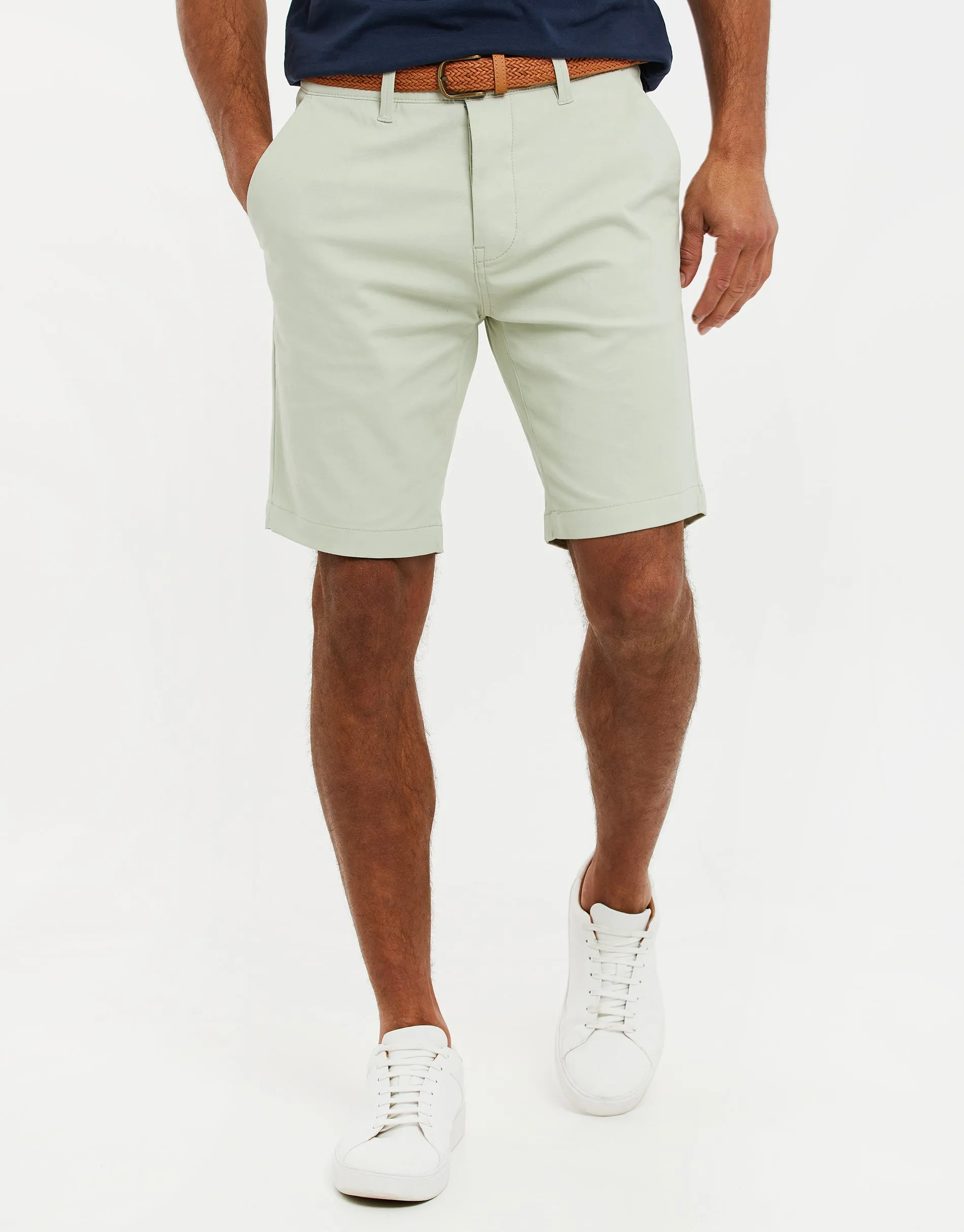 Men's Sage Belted Chino Shorts sold by Threadbare