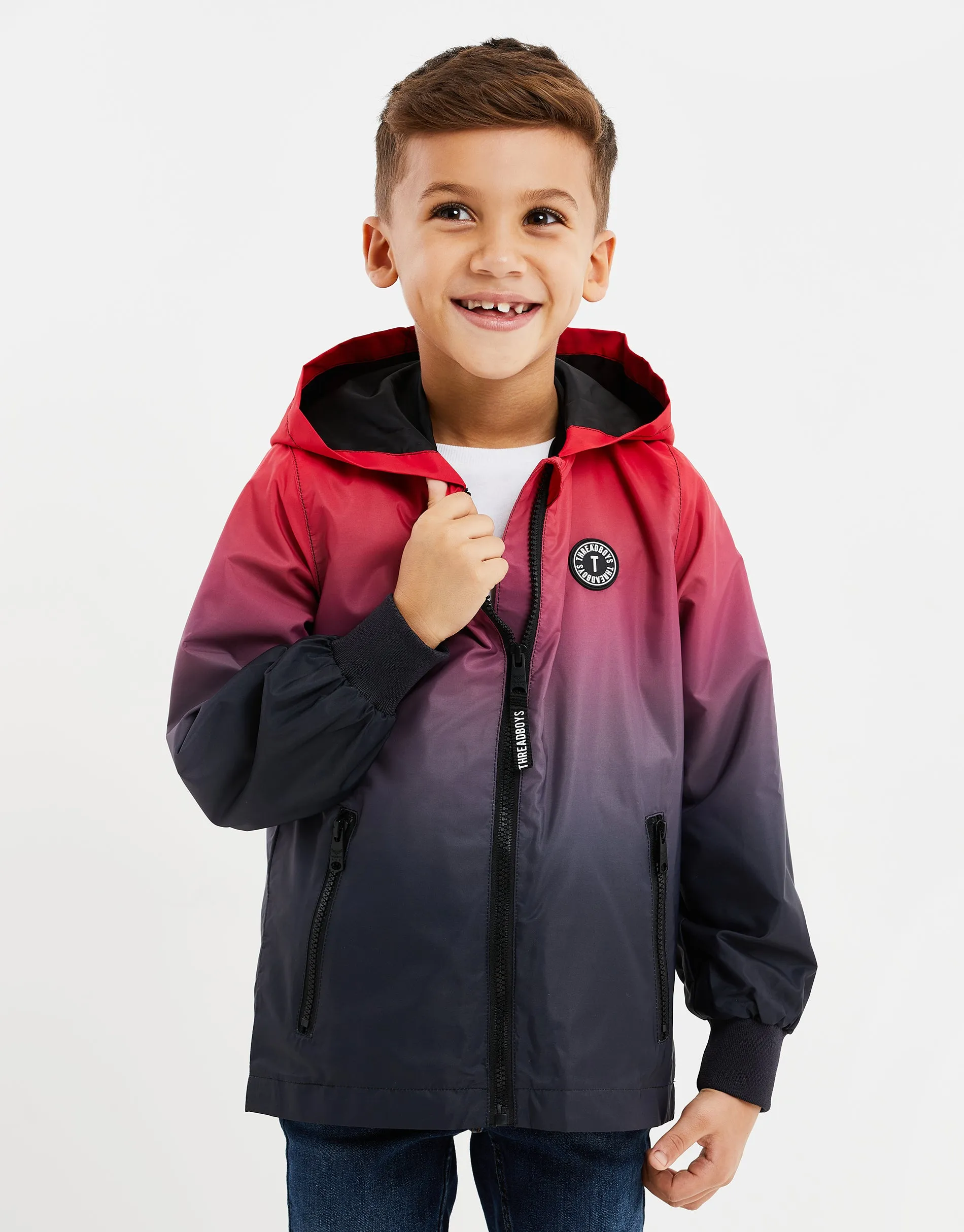 Boys' Red Ombré Hooded Jacket sold by Threadbare
