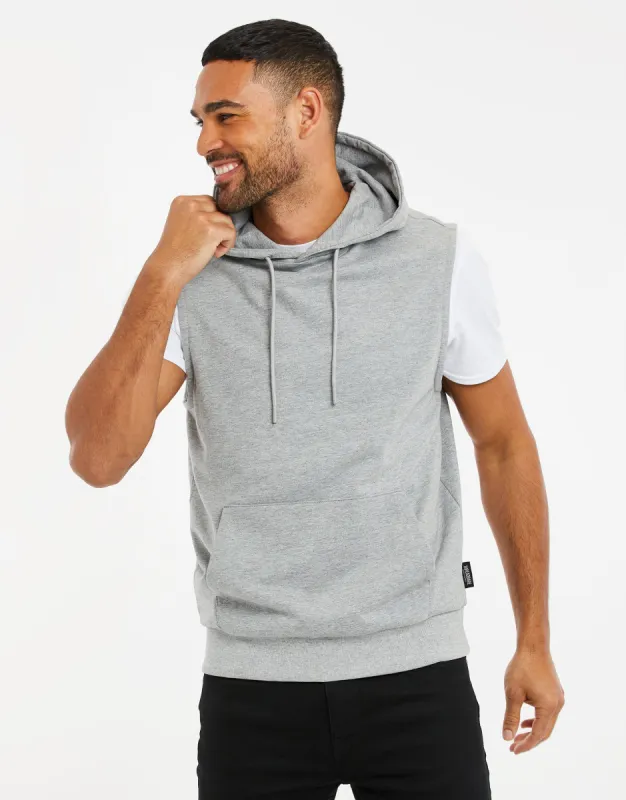 Men's Grey Marl Sleeveless Pullover Hoodie sold by Threadbare