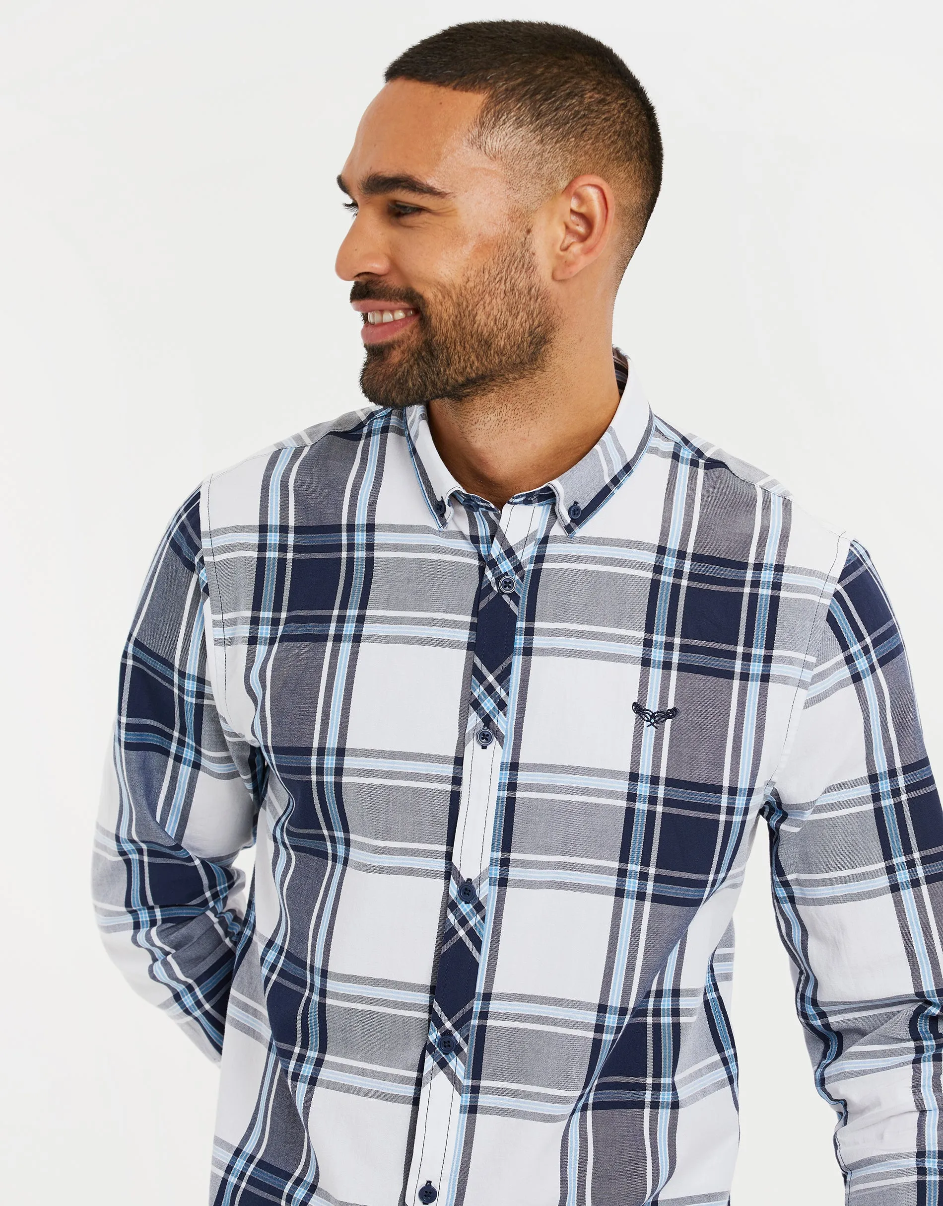 Men's White Check Long Sleeve Shirt sold by Threadbare product image thumbnail 4