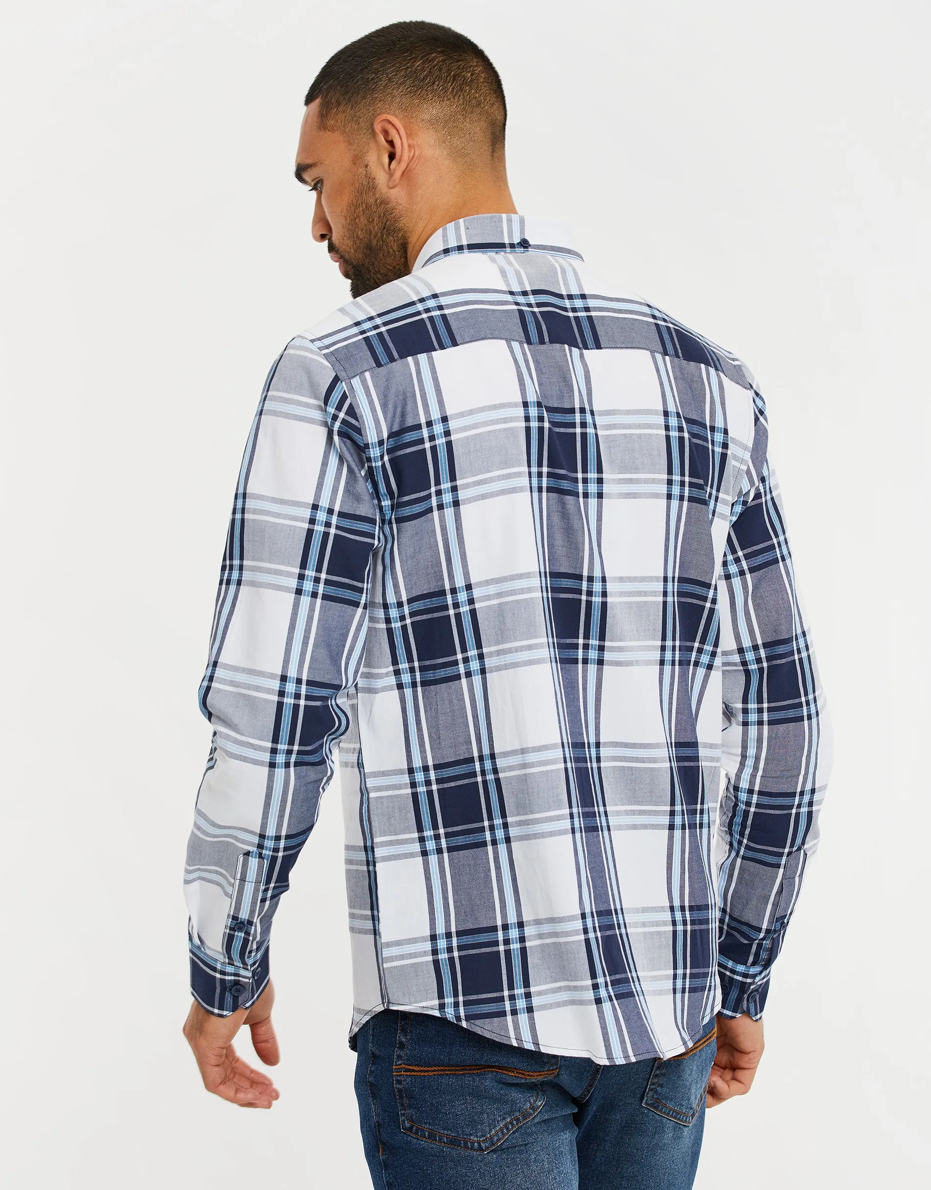 Men's White Check Long Sleeve Shirt sold by Threadbare product image thumbnail 2