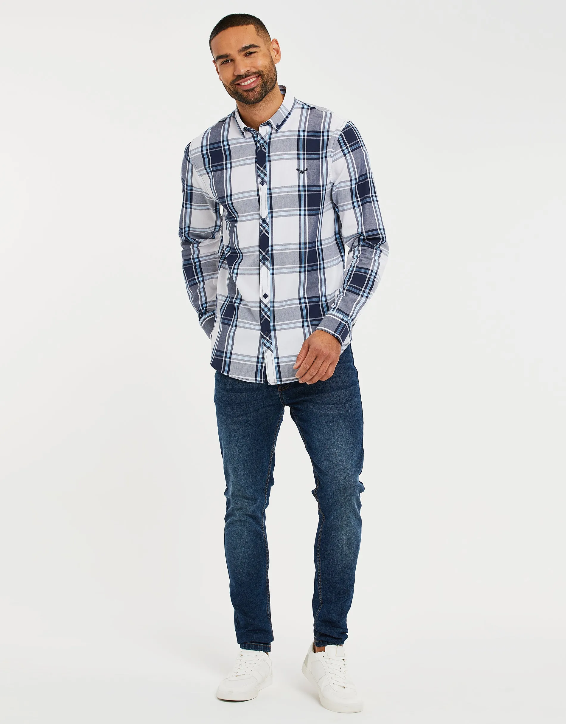 Men's White Check Long Sleeve Shirt sold by Threadbare product image thumbnail 3