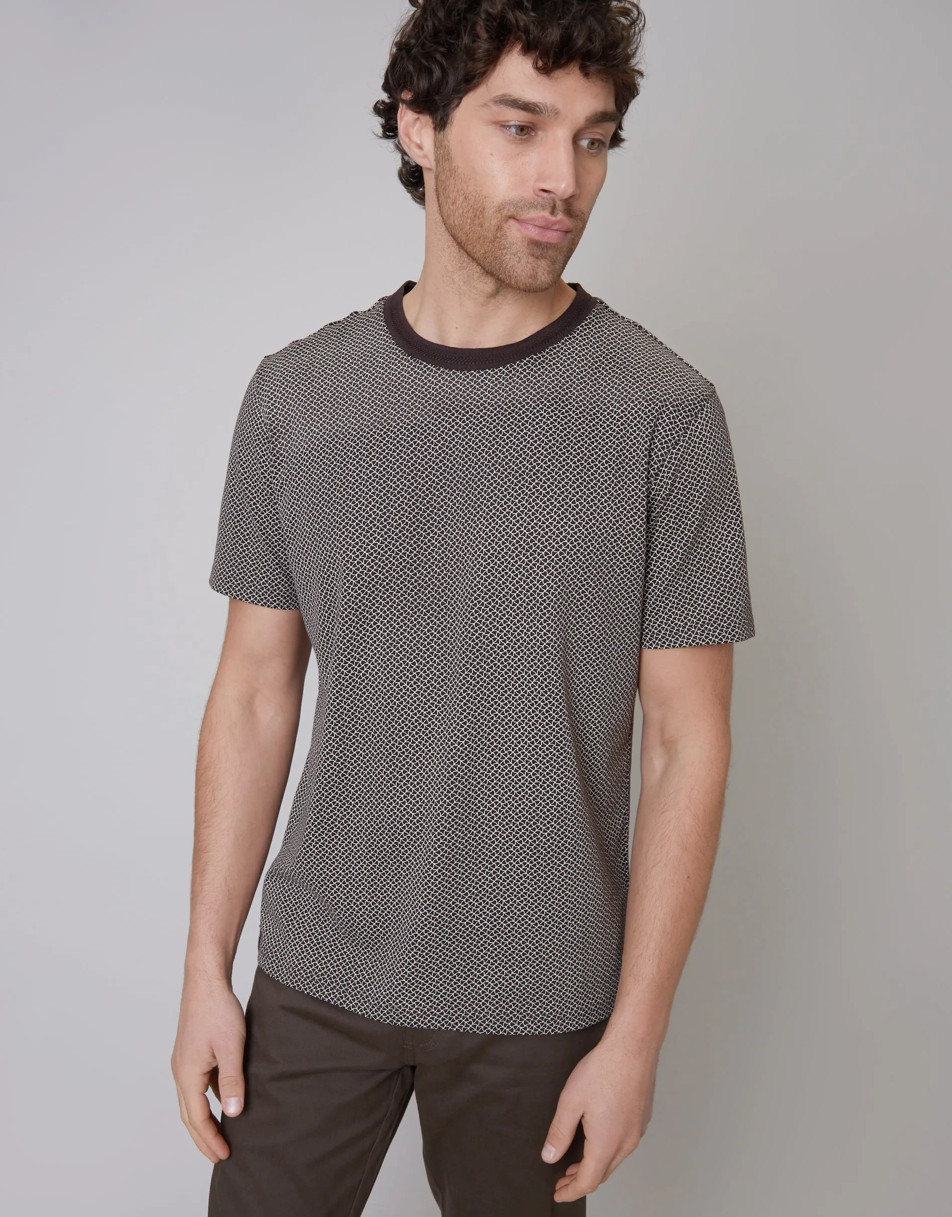 Dark Chocolate Brown Printed Crew Neck T-Shirt sold by Threadbare