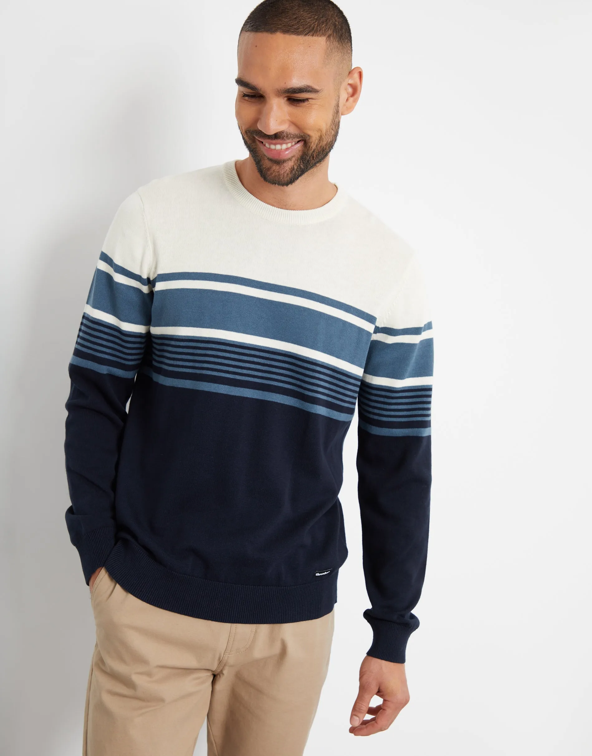 Men's Navy Striped Knitted Jumper sold by Threadbare