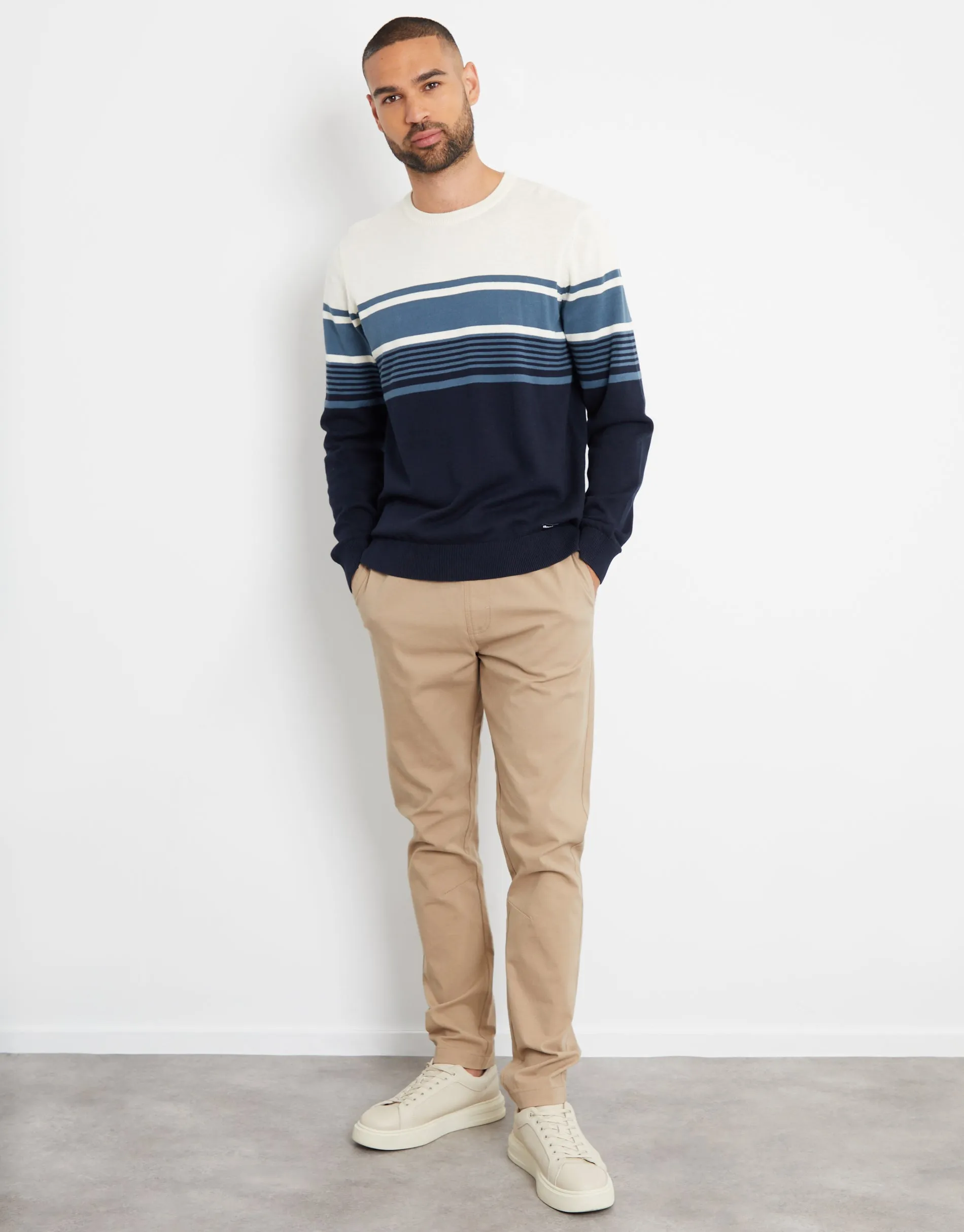 Men's Navy Striped Knitted Jumper sold by Threadbare product image thumbnail 3