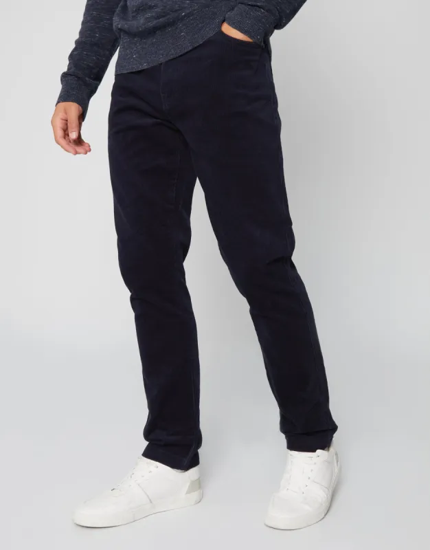 Men's Navy Corduroy 5 Pocket Trousers sold by Threadbare