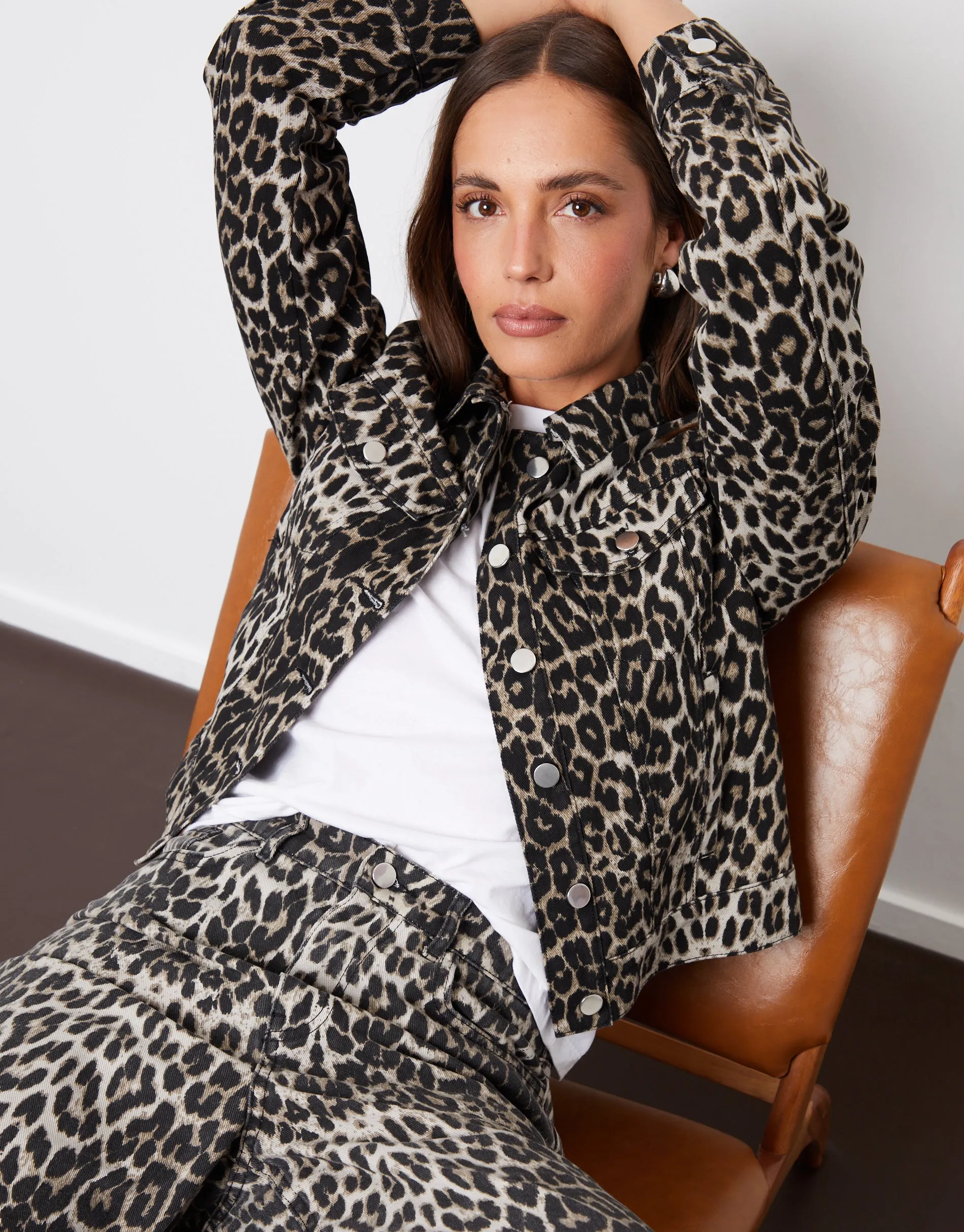 Women's Leopard Print Denim Jacket sold by Threadbare