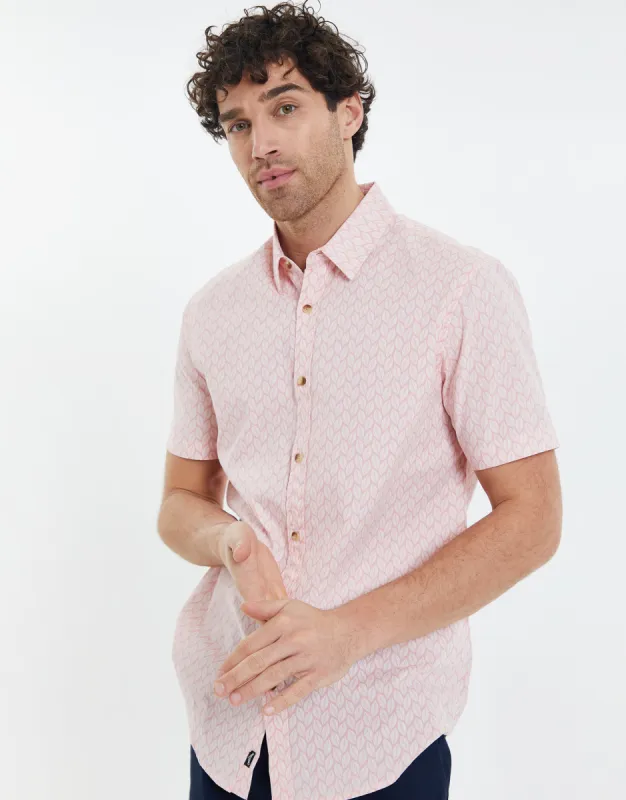 Men's Pink Leaf Print Short Sleeve Shirt sold by Threadbare