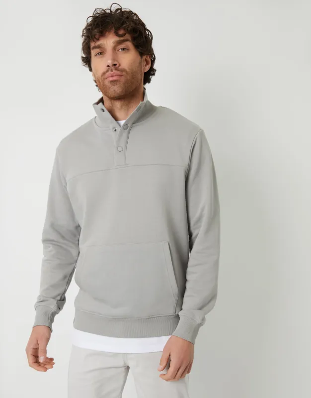 Men's Grey Quarter Popper Funnel Neck Jumper sold by Threadbare