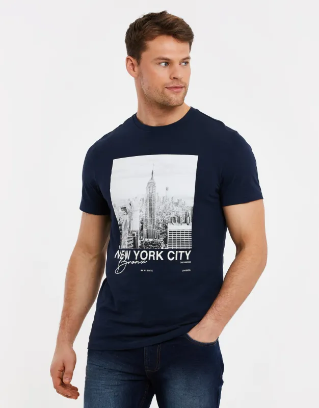 Men's Navy New York Graphic Print T-Shirt sold by Threadbare