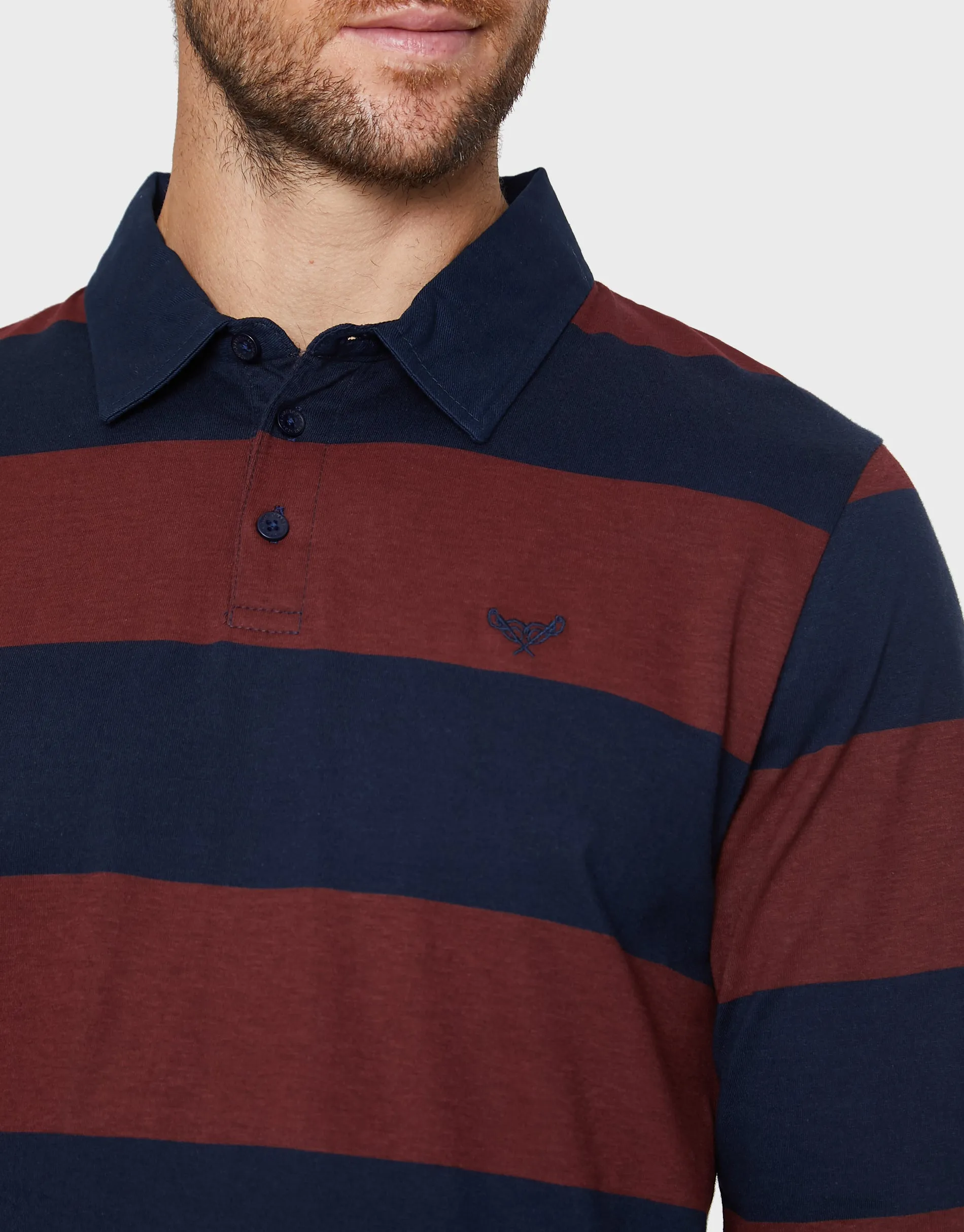 Men's Navy & Burgundy Striped Rugby Shirt sold by Threadbare product image thumbnail 4