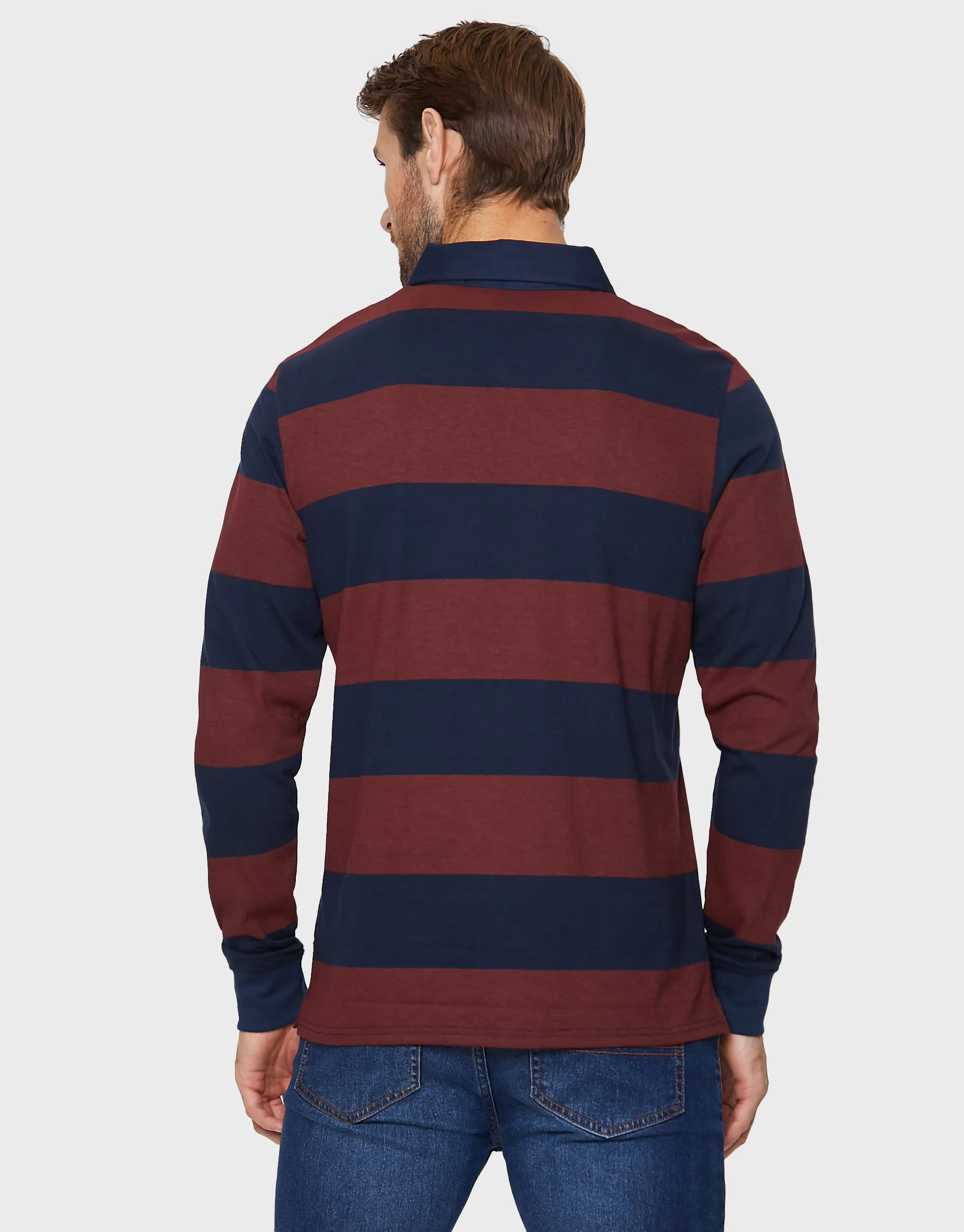 Men's Navy & Burgundy Striped Rugby Shirt sold by Threadbare product image thumbnail 2