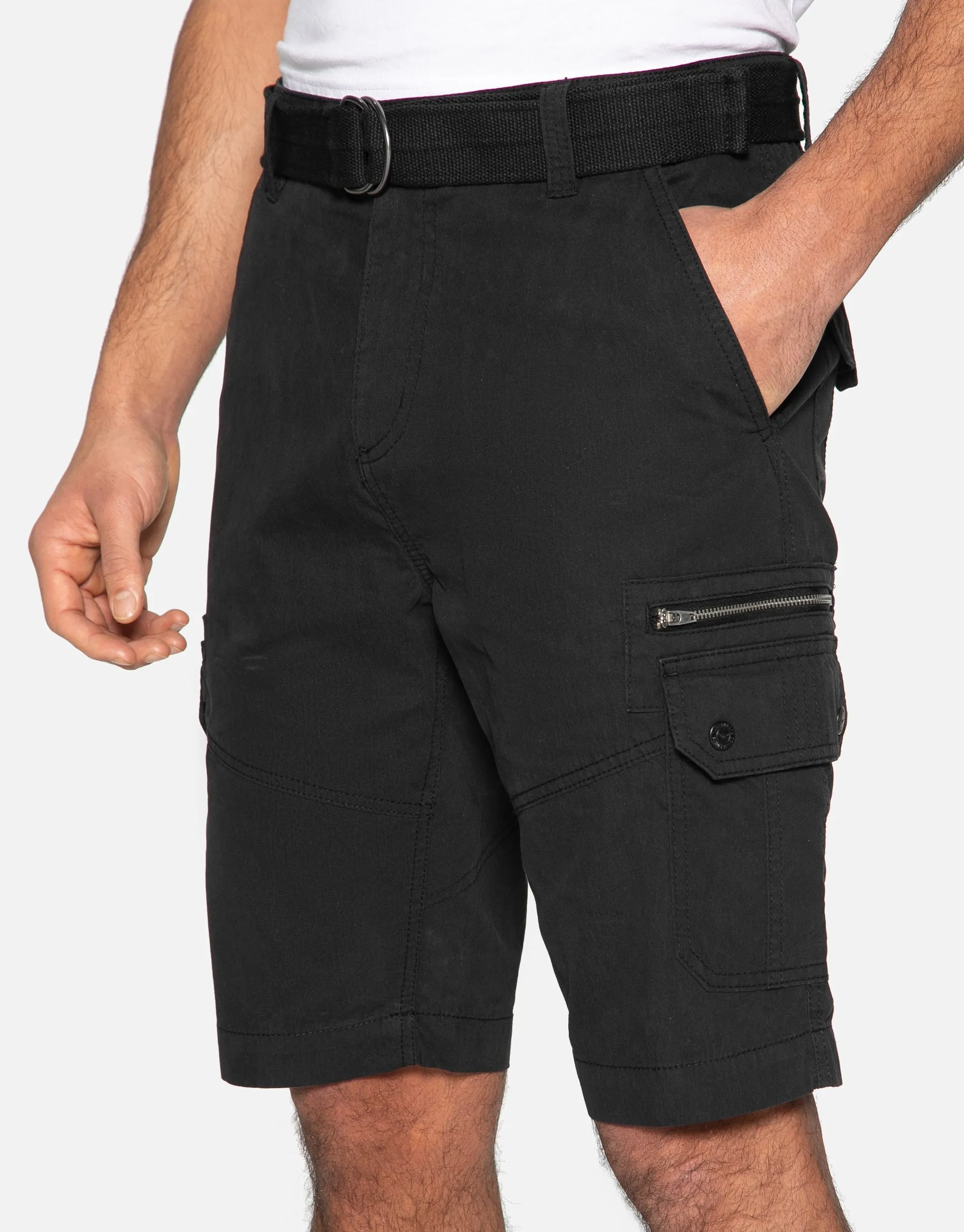Men's Black Belted Cargo Shorts sold by Threadbare product image thumbnail 4