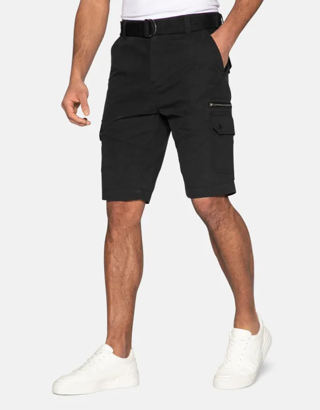 Men's Black Belted Cargo Shorts sold by Threadbare