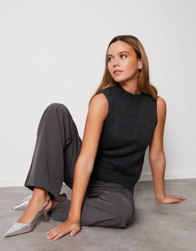Women's Charcoal Knitted Vest sold by Threadbare