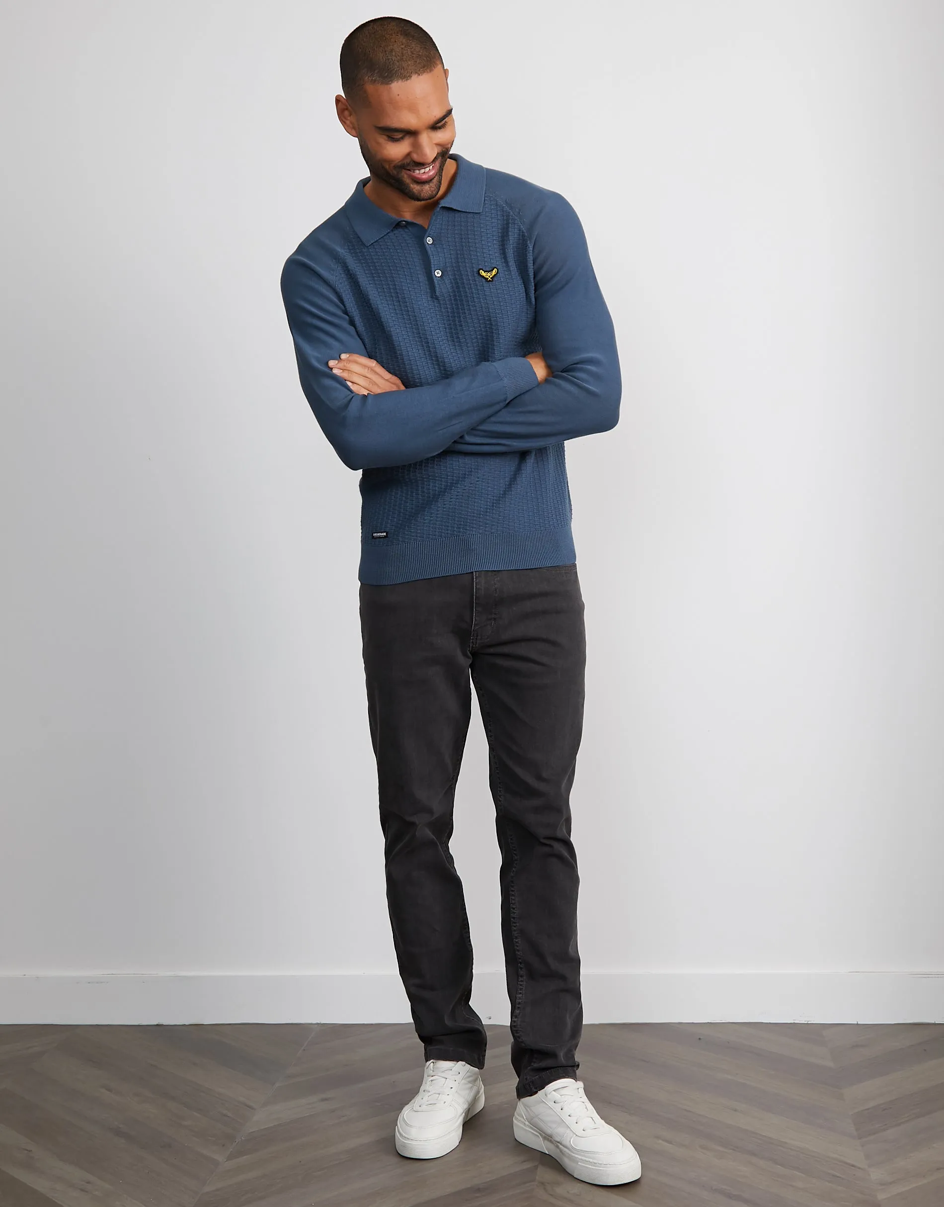 Men's Denim Blue Long Sleeve Polo Jumper sold by Threadbare product image thumbnail 3