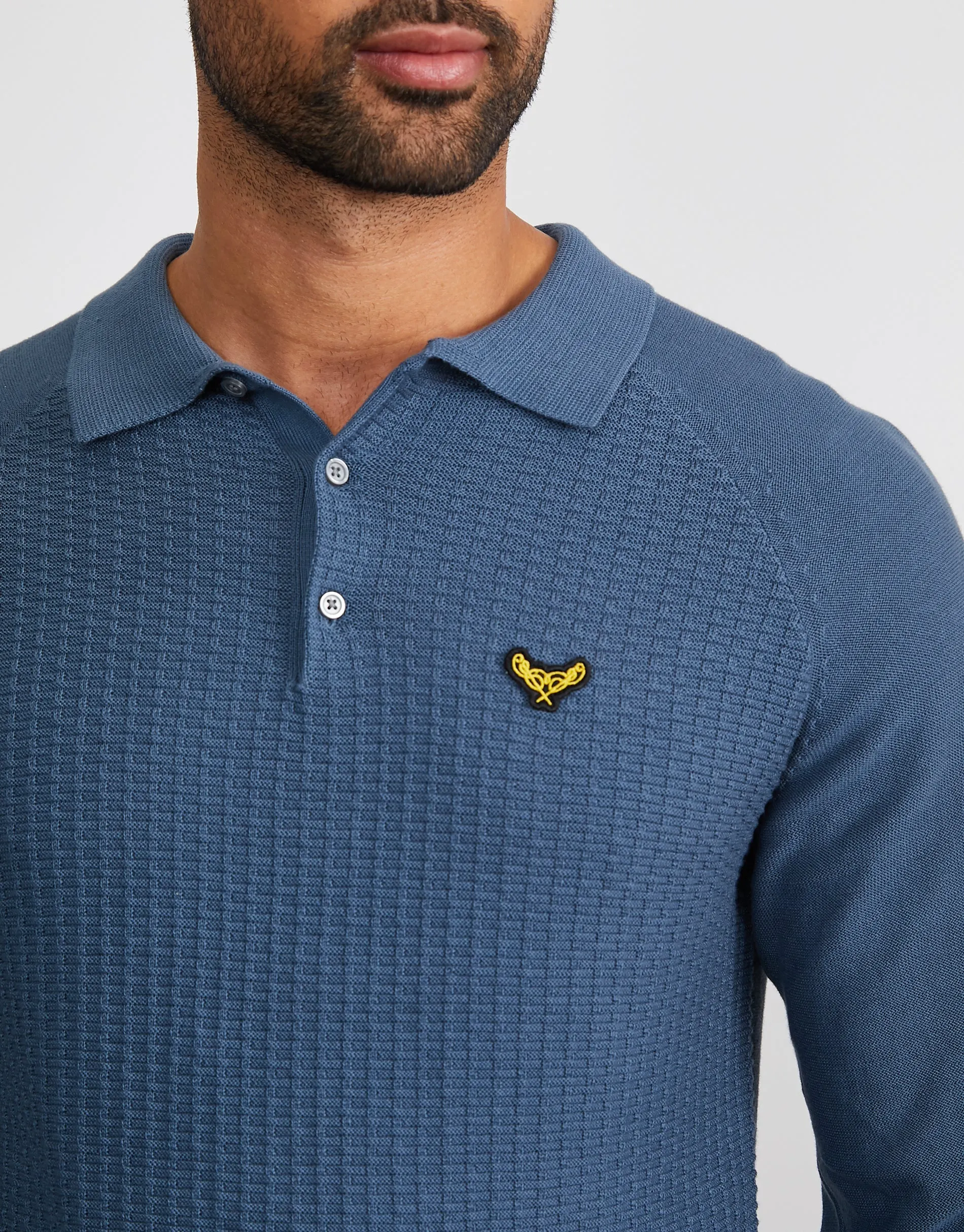 Men's Denim Blue Long Sleeve Polo Jumper sold by Threadbare product image thumbnail 4