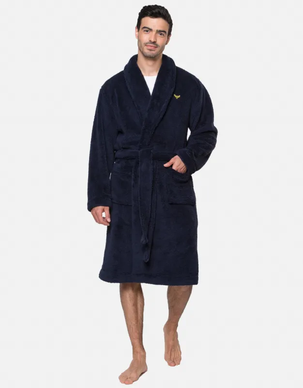 Men's Navy Teddy Dressing Gown sold by Threadbare