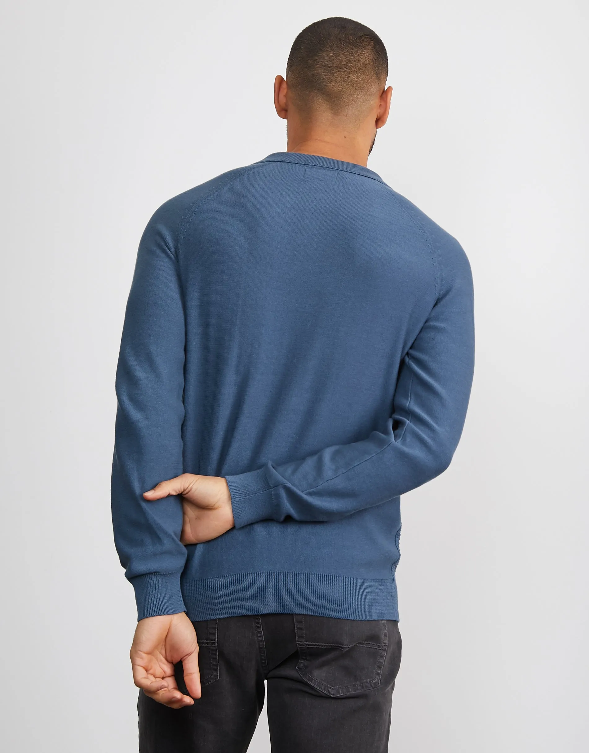 Men's Denim Blue Long Sleeve Polo Jumper sold by Threadbare product image thumbnail 2