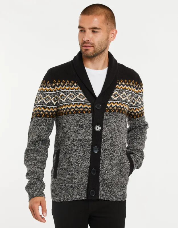Men's Black Fairisle Shawl Cardigan made by Threadbare