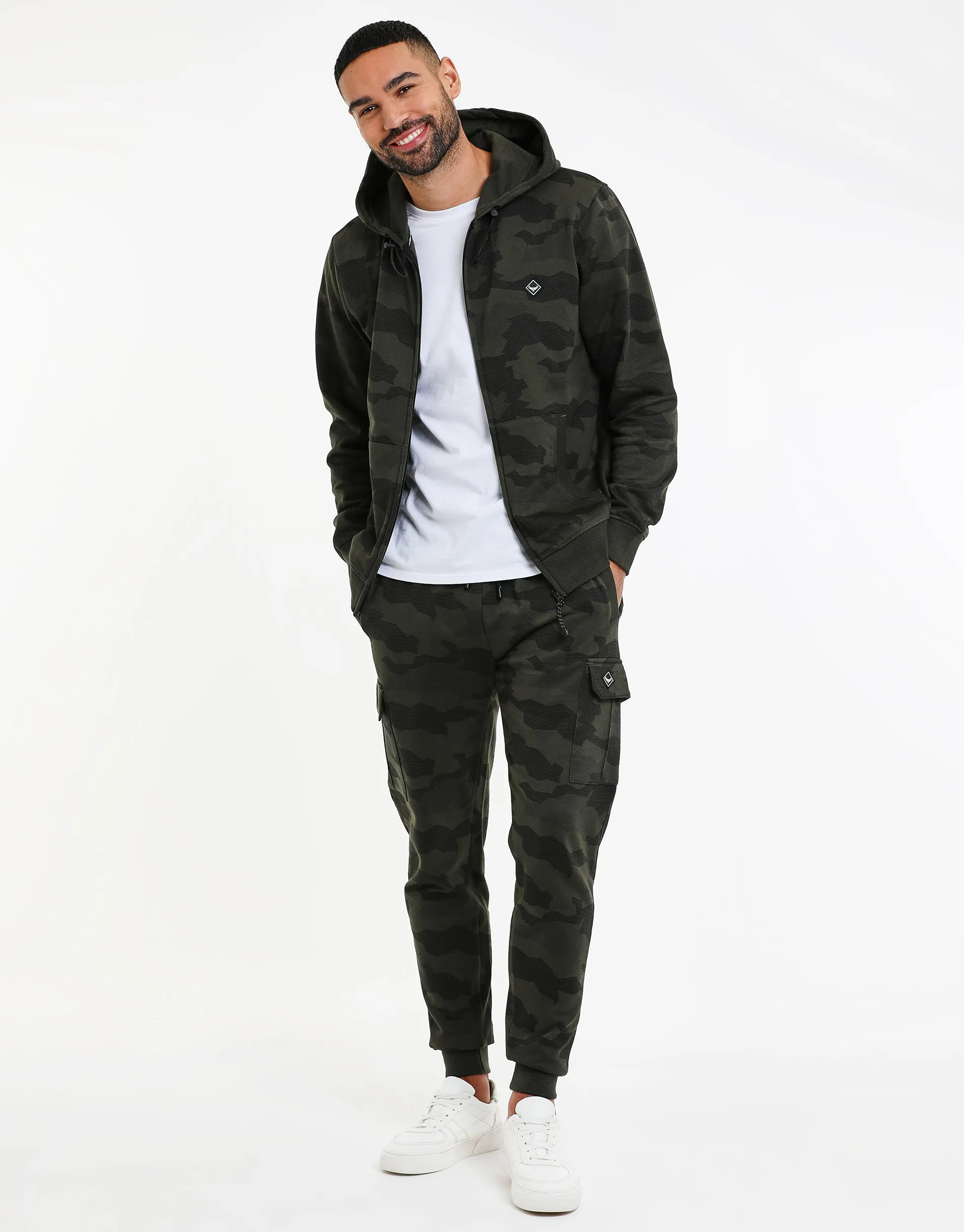 Men's Khaki Camo Zip-Through Hoodie sold by Threadbare product image thumbnail 3