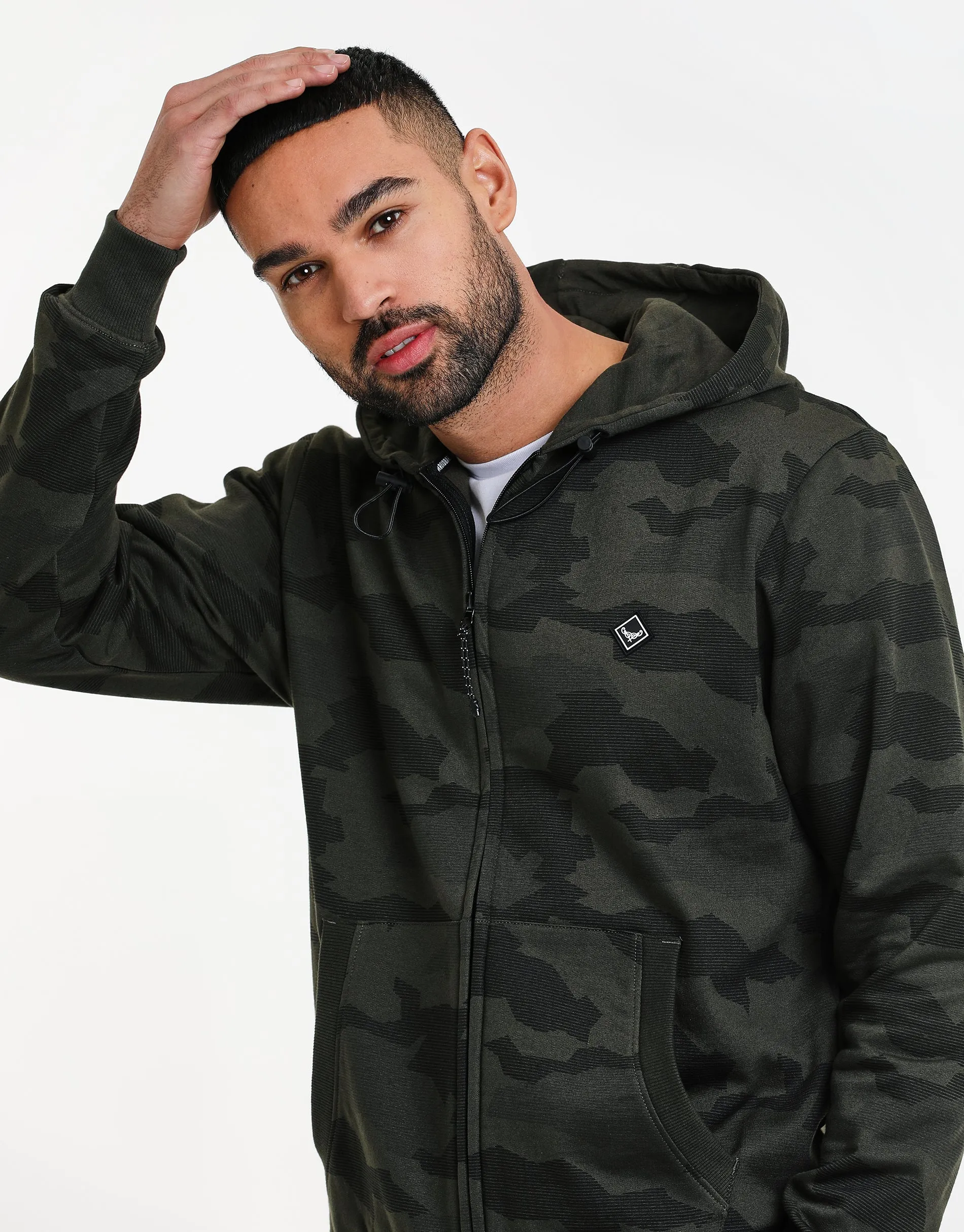 Men's Khaki Camo Zip-Through Hoodie sold by Threadbare product image thumbnail 4