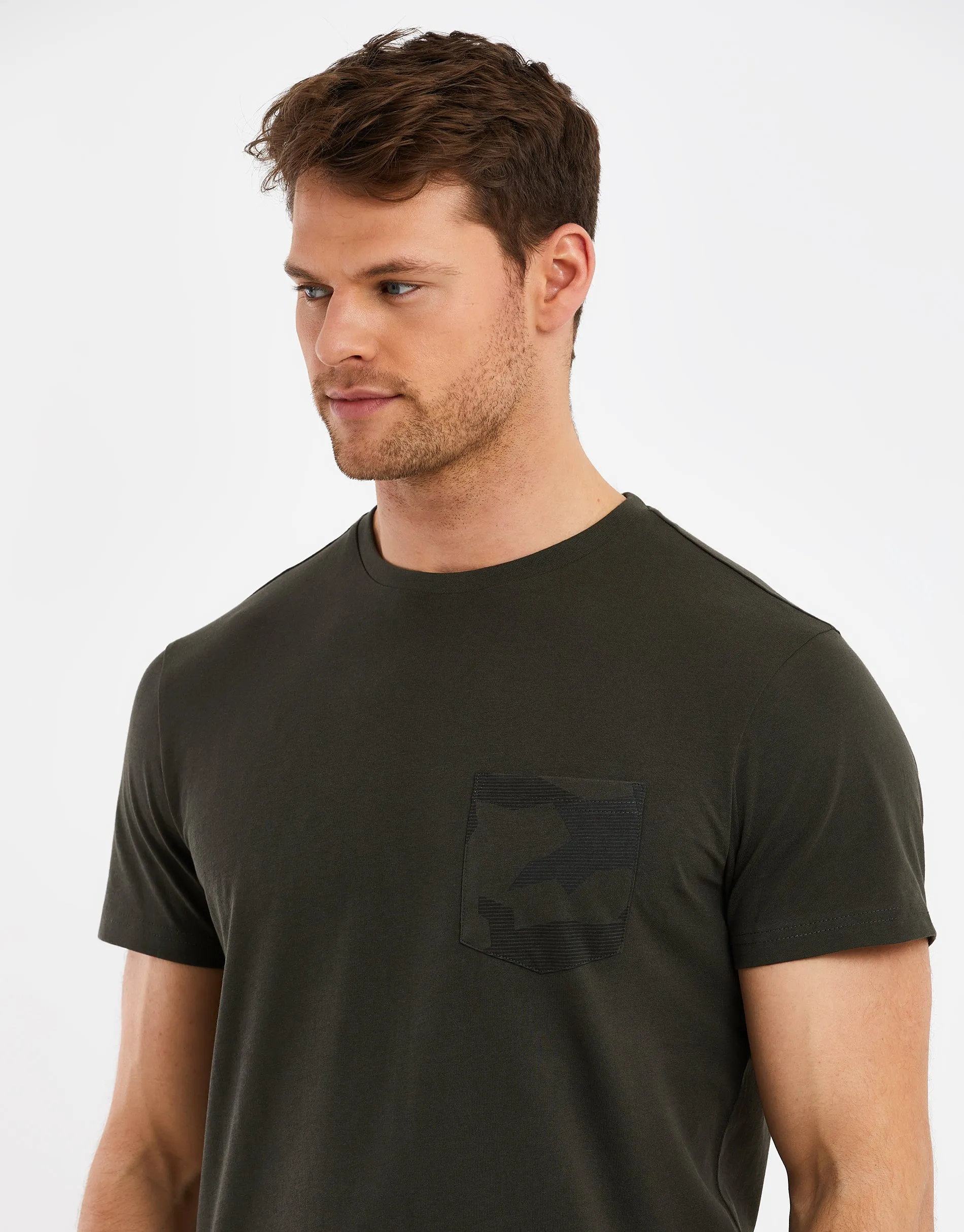 Men's Dark Khaki Crew Neck T-Shirt sold by Threadbare product image thumbnail 4
