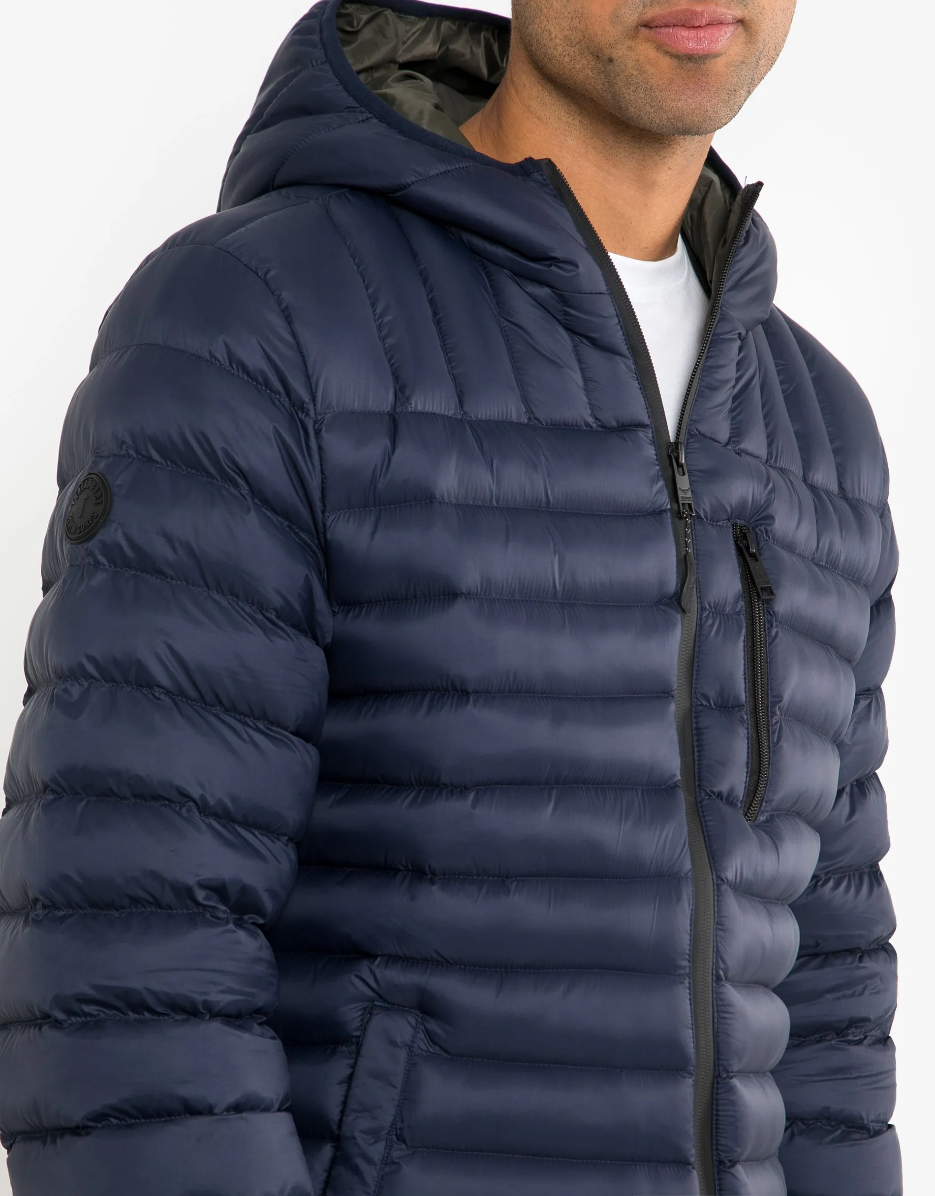 Men's Navy Hooded Puffer Jacket sold by Threadbare product image thumbnail 4