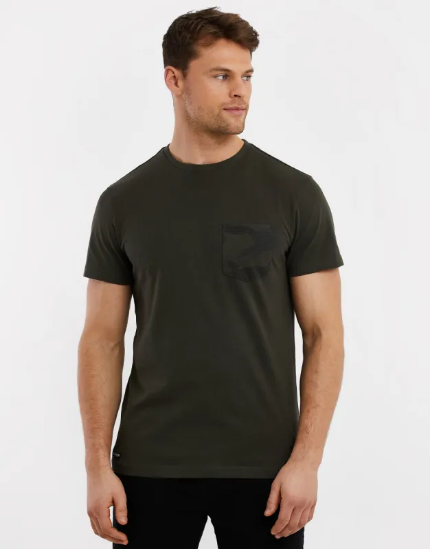 Men's Dark Khaki Crew Neck T-Shirt sold by Threadbare