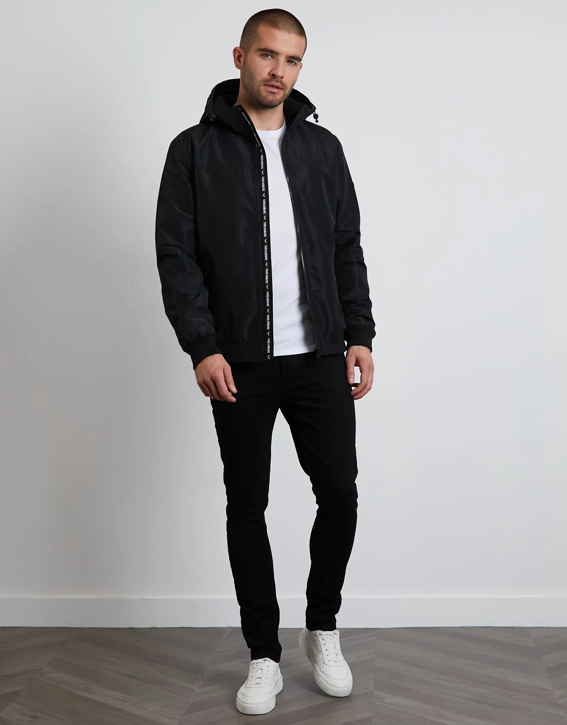 Men's Black Hooded Jacket sold by Threadbare product image thumbnail 3