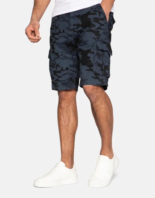 Men's Navy Camo Cargo Shorts sold by Threadbare