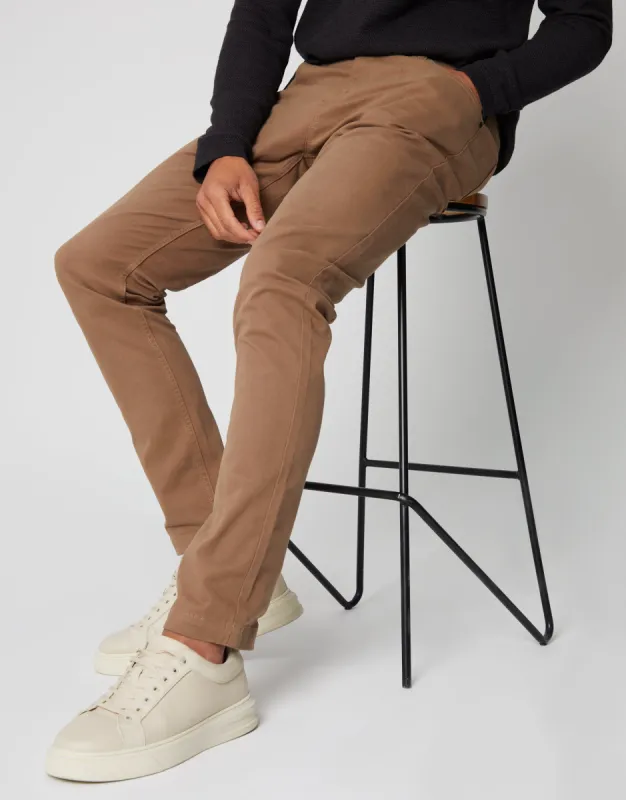 Men's Dark Stone 5 Pocket Stretch Chino Trousers sold by Threadbare