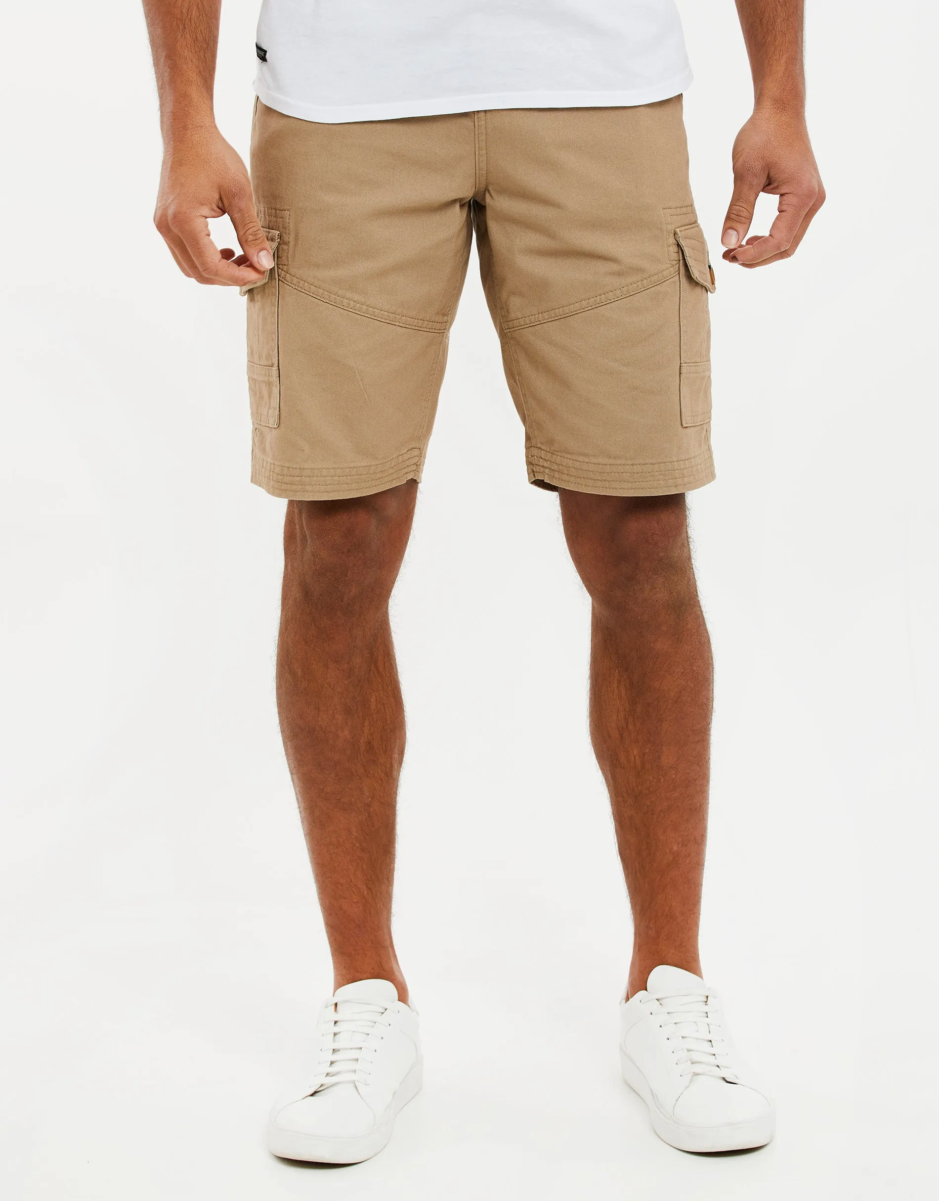 Men's Stone Cargo Shorts sold by Threadbare