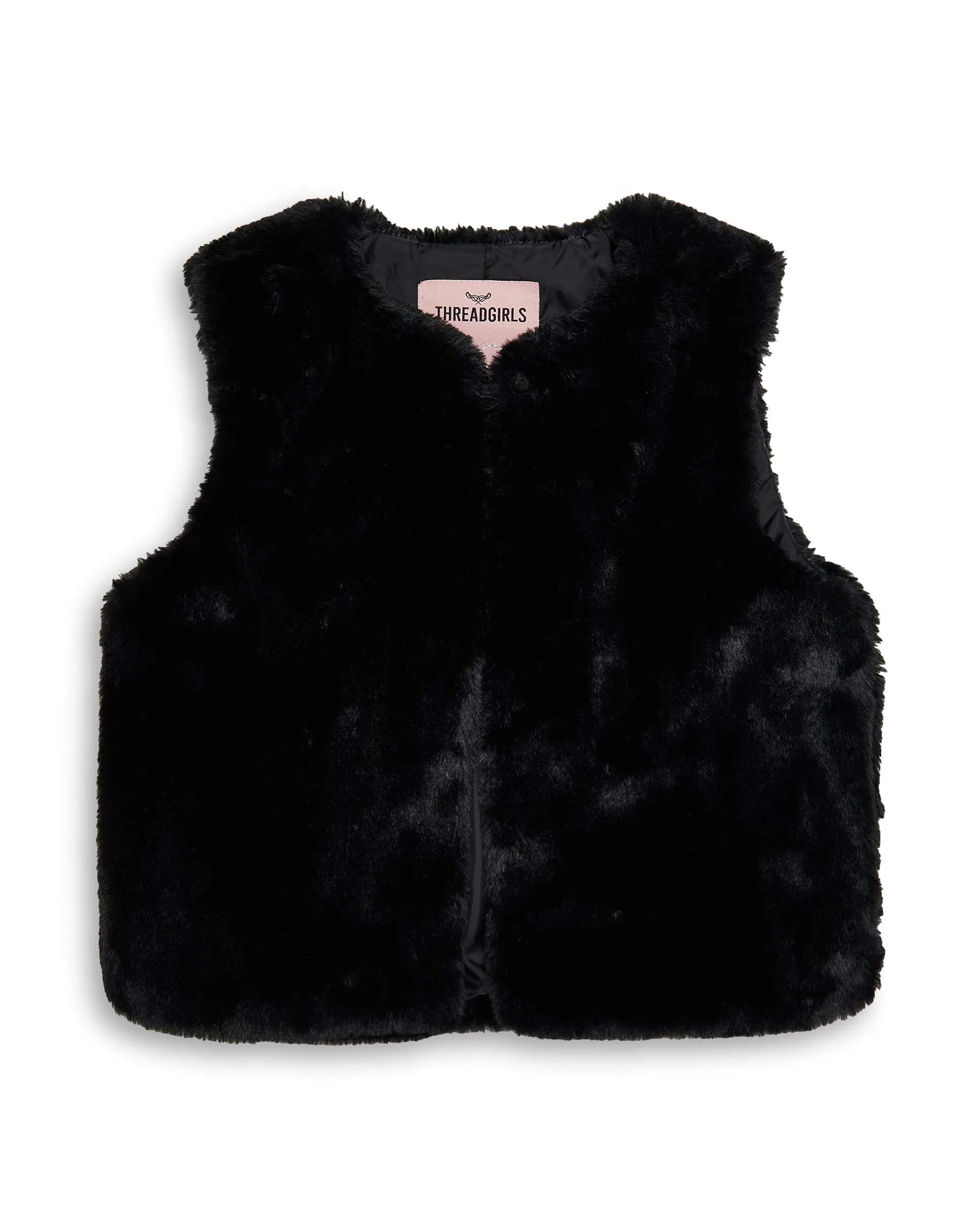 Girls' Black Short Faux Fur Gilet sold by Threadbare