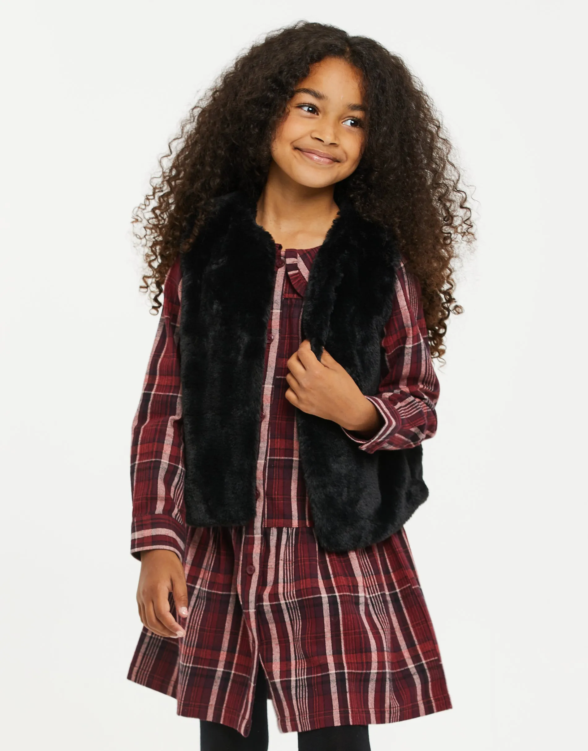 Girls' Black Short Faux Fur Gilet sold by Threadbare product image thumbnail 2