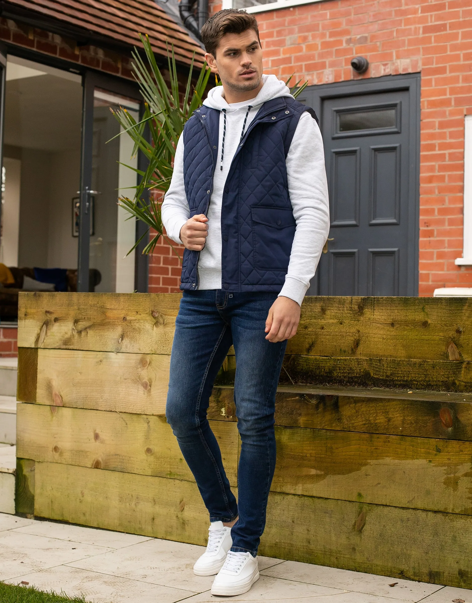 Men's Navy Quilted Gilet sold by Threadbare product image thumbnail 3