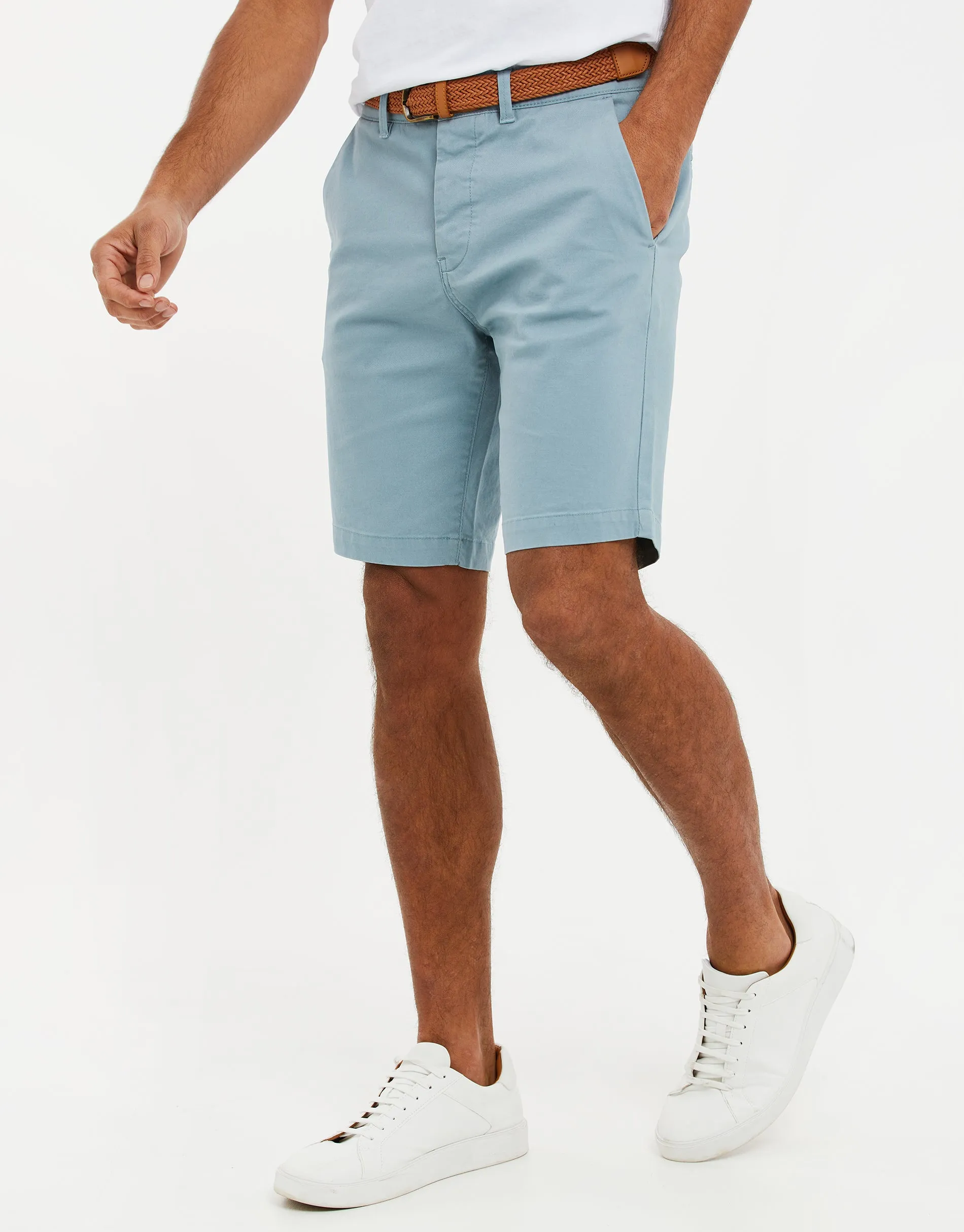 Men's Duck Egg Blue Belted Chino Shorts sold by Threadbare
