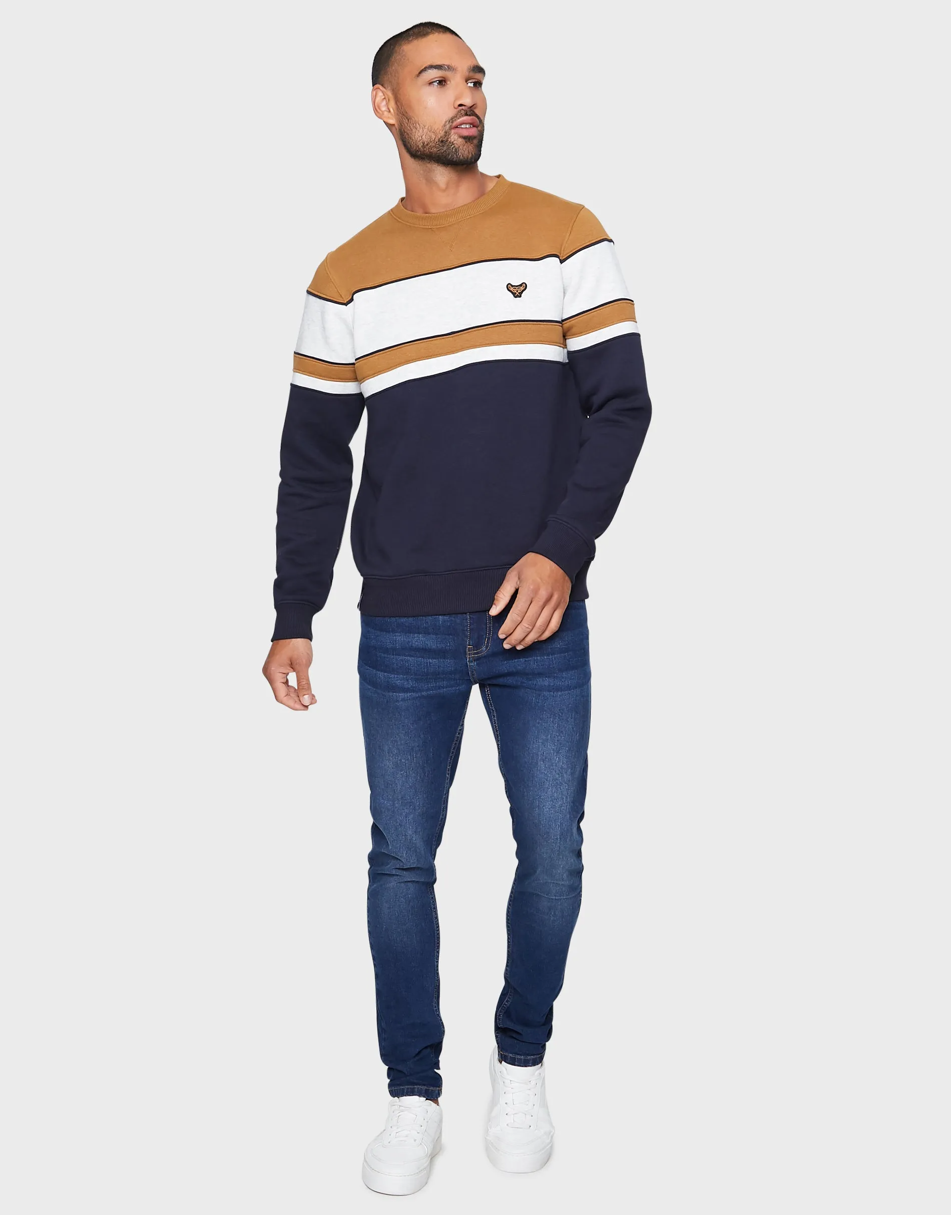 Men's Camel & Navy Colourblock Sweatshirt sold by Threadbare product image thumbnail 3