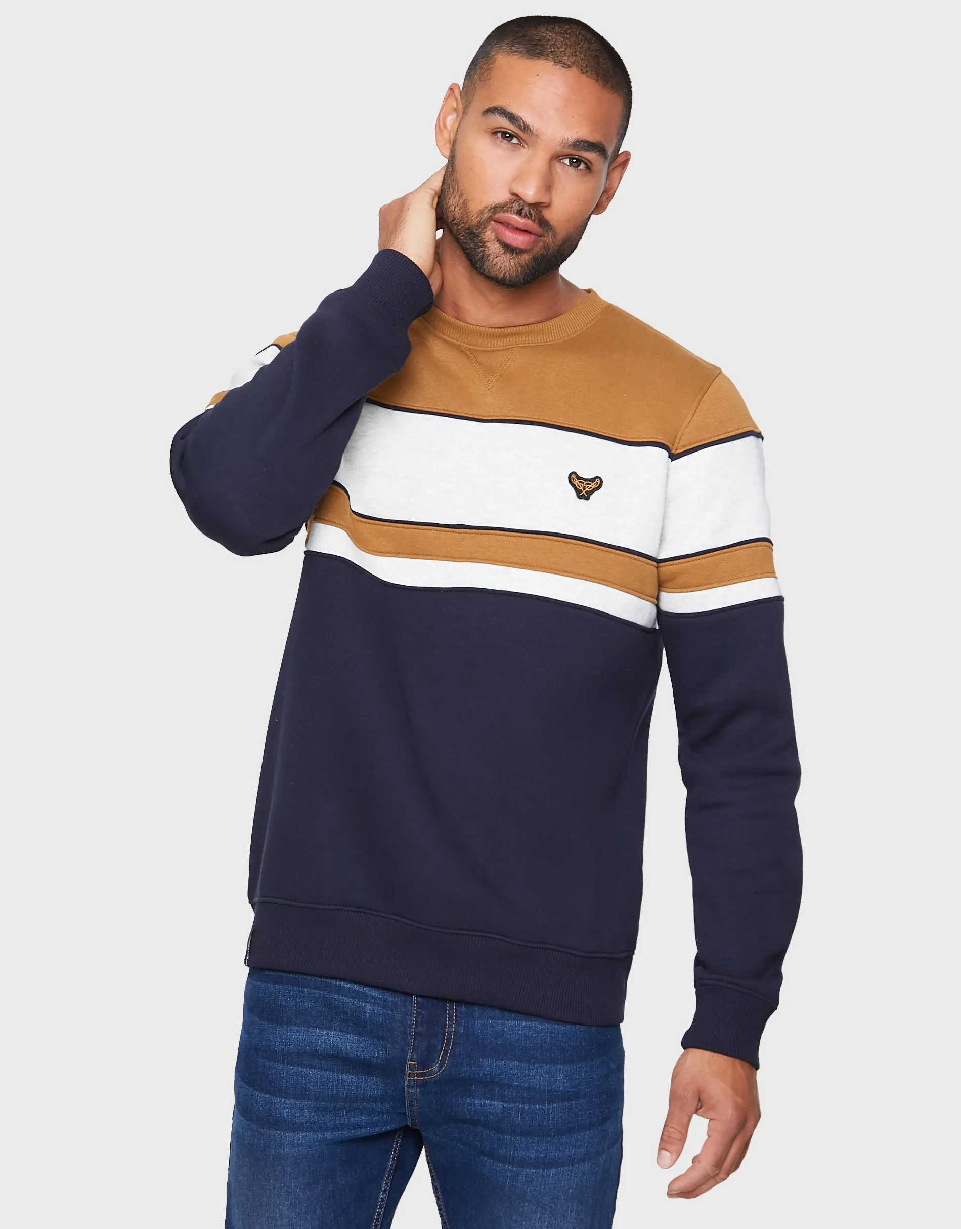 Men's Camel & Navy Colourblock Sweatshirt sold by Threadbare
