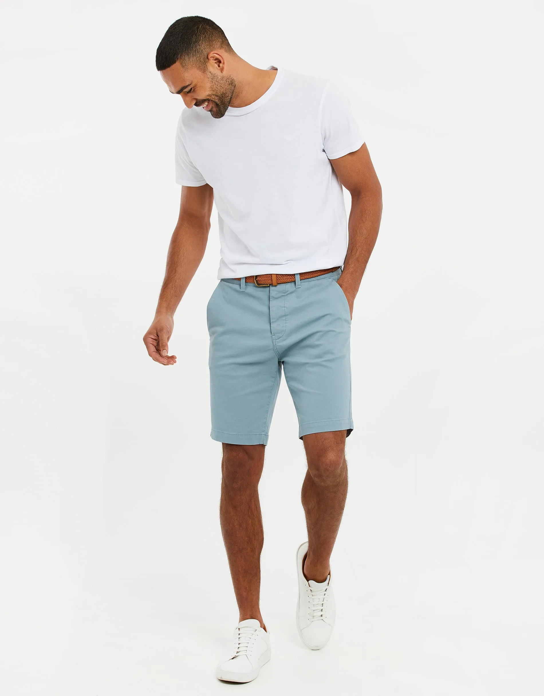 Men's Duck Egg Blue Belted Chino Shorts sold by Threadbare product image thumbnail 3