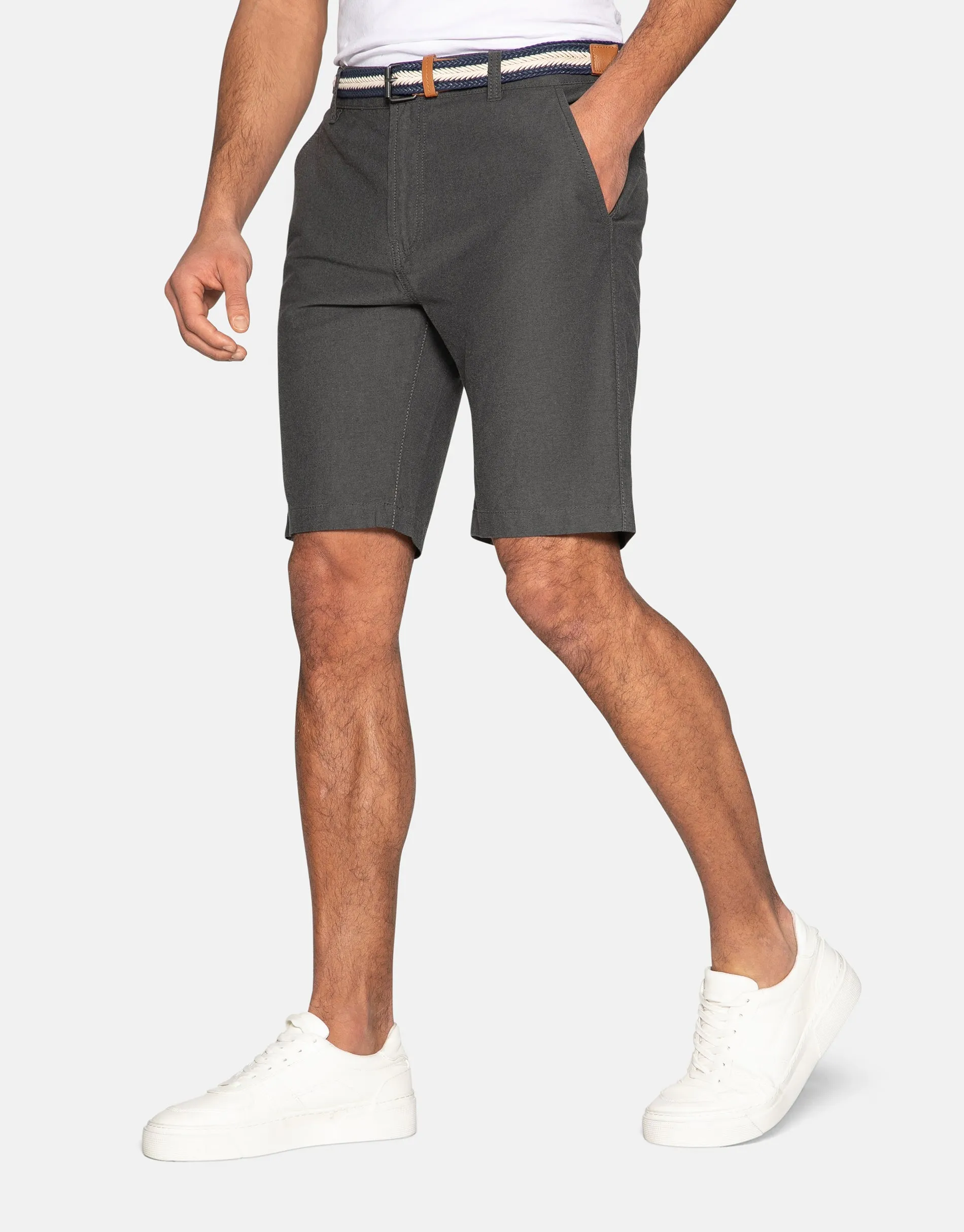 Men's Black Belted Chino Shorts sold by Threadbare