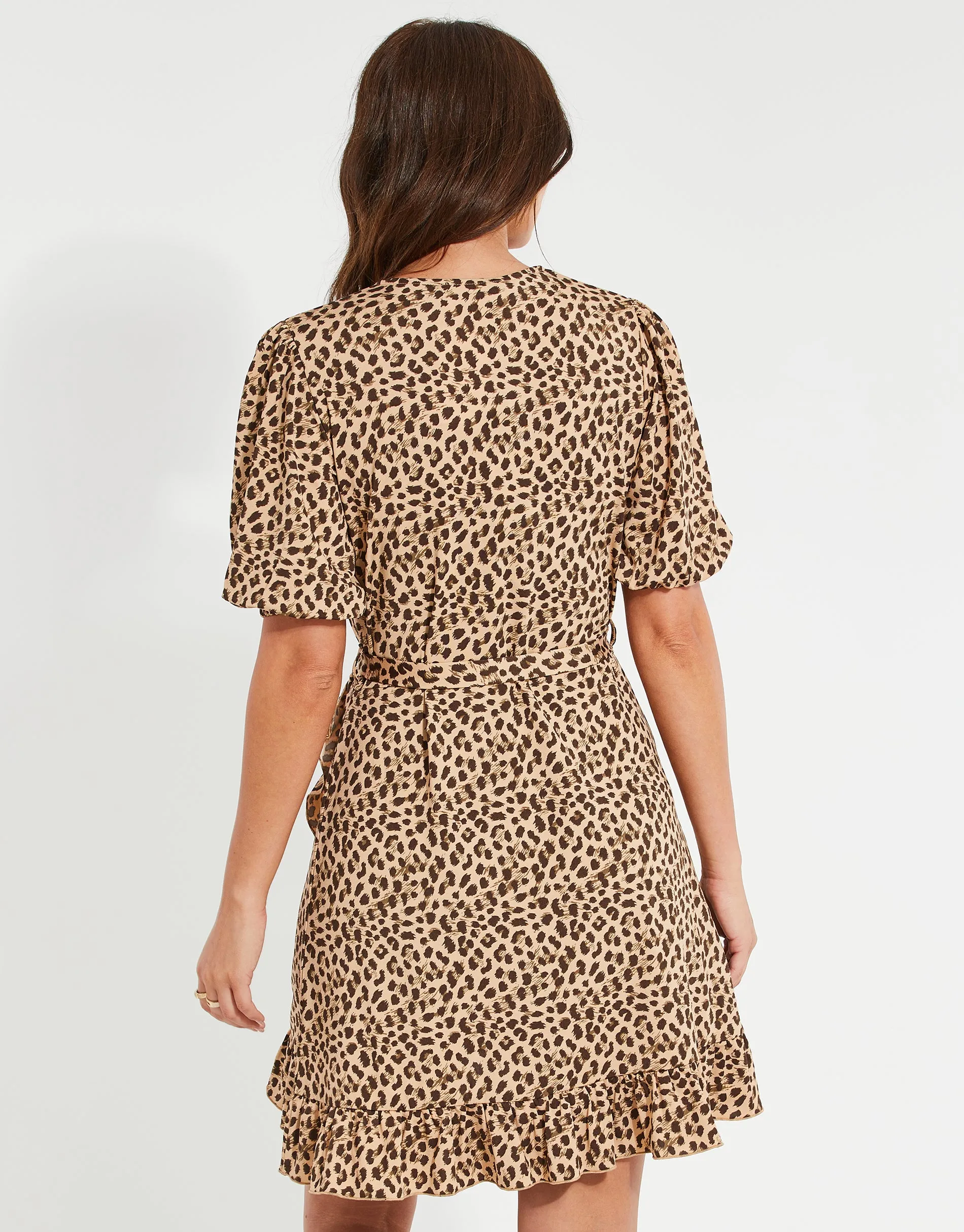 Women's Tan Leopard Print Ruffle Wrap Dress sold by Threadbare product image thumbnail 2