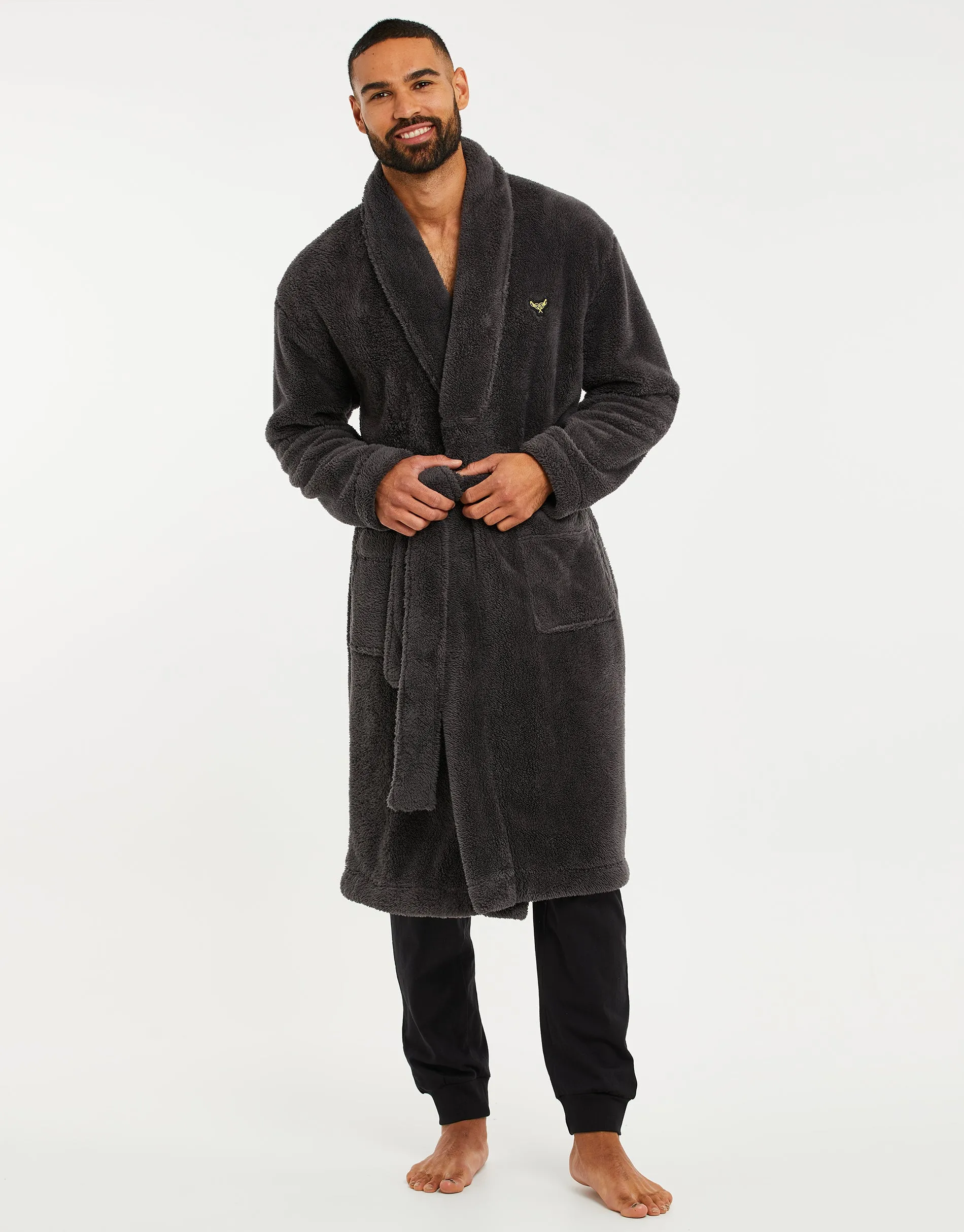 Men's Charcoal Grey Teddy Dressing Gown sold by Threadbare product image thumbnail 3